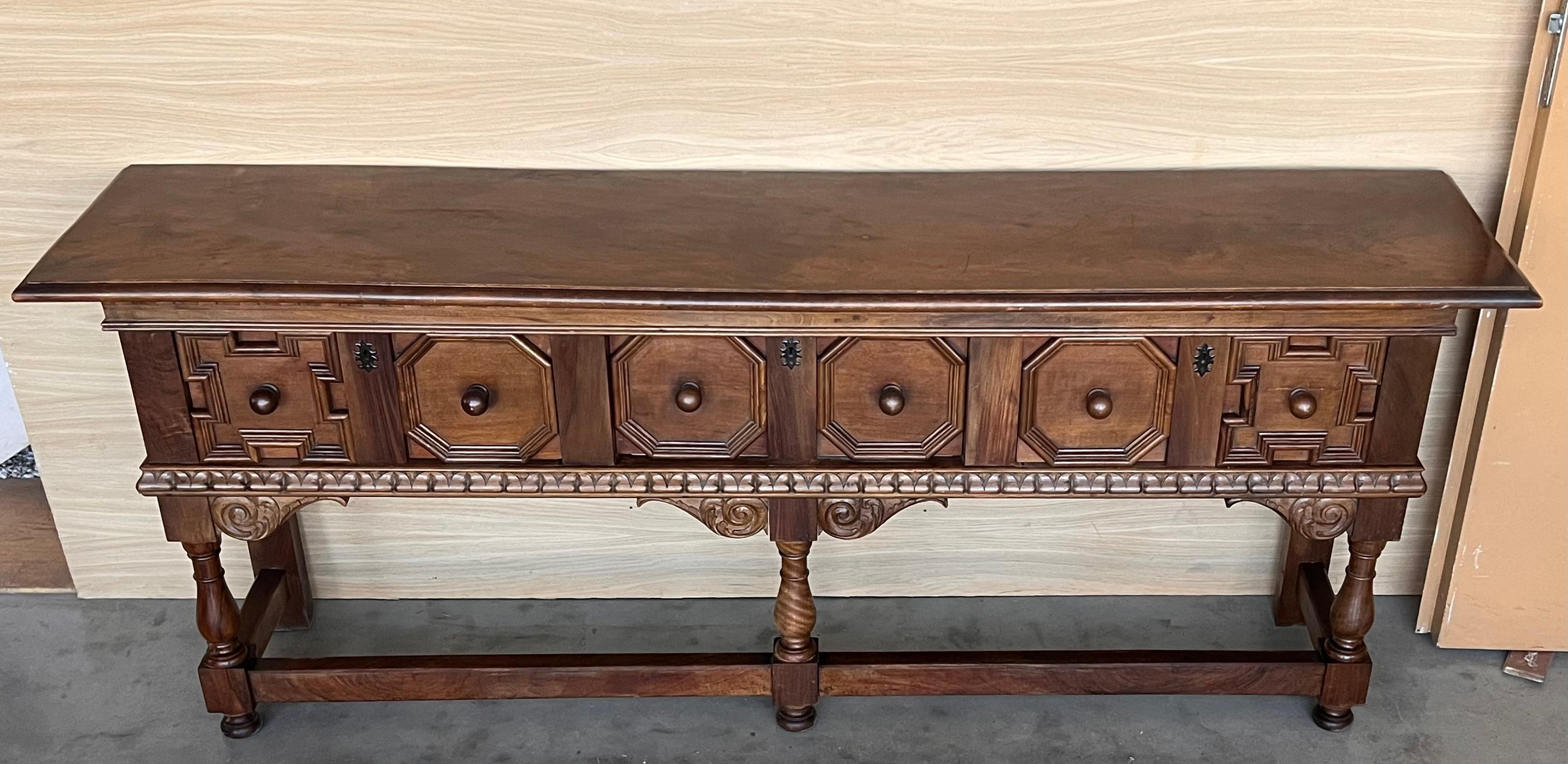 Early 20th Century Large Walnut Spanish Console Table with Three Drawers 3