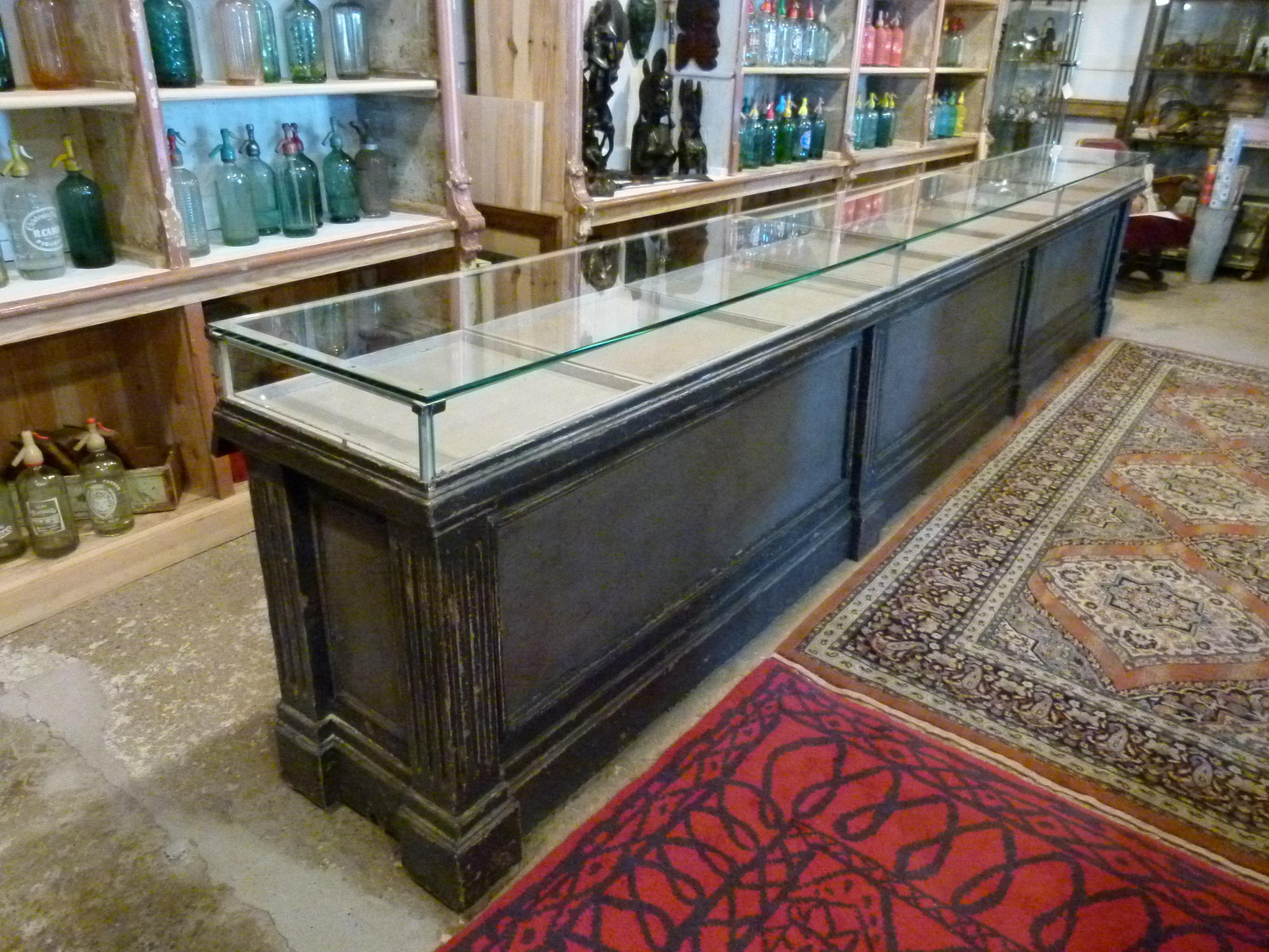 Art Nouveau Early 20th Century Large Wood and Glass Store Counter