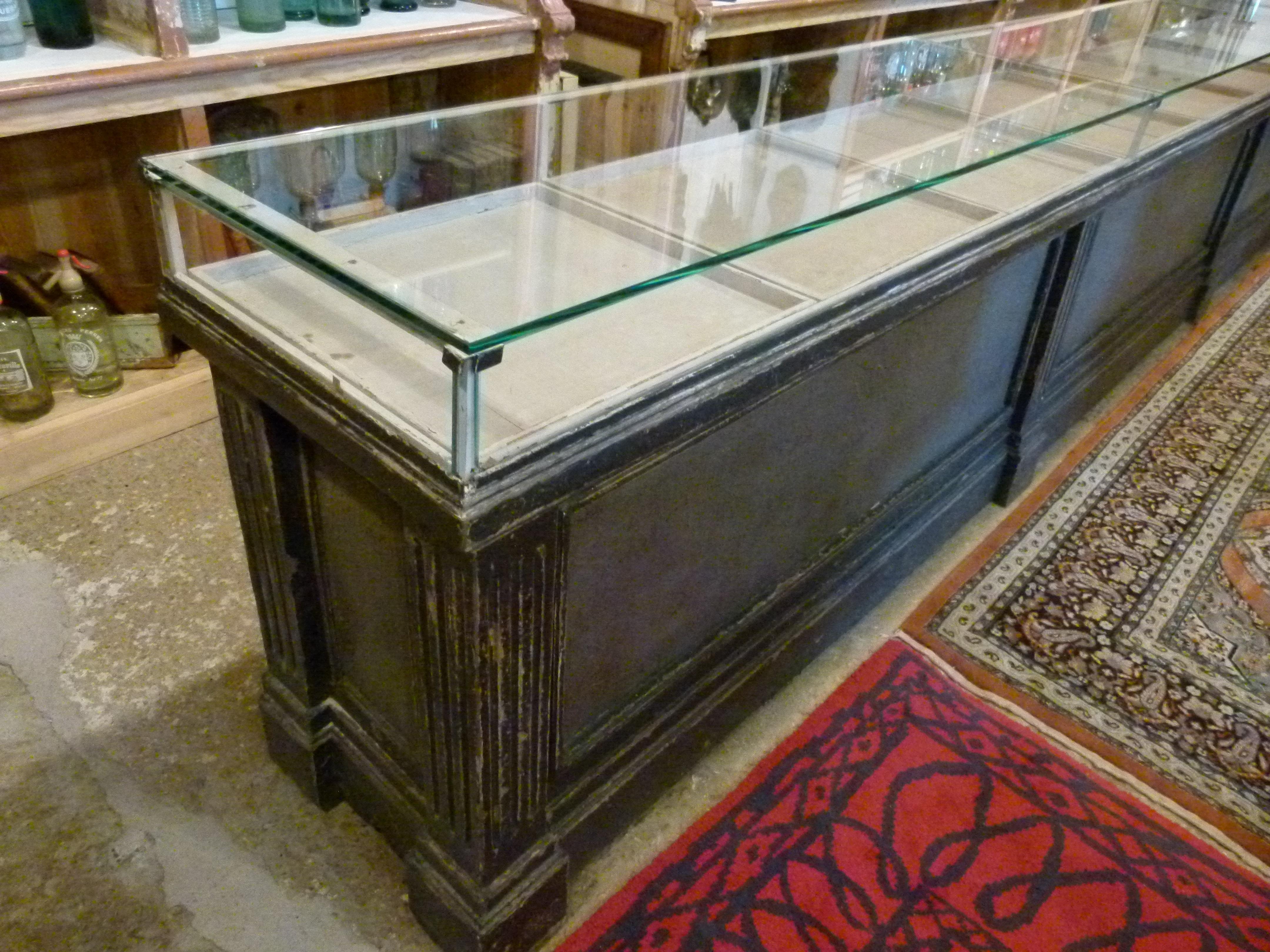 Spanish Early 20th Century Large Wood and Glass Store Counter