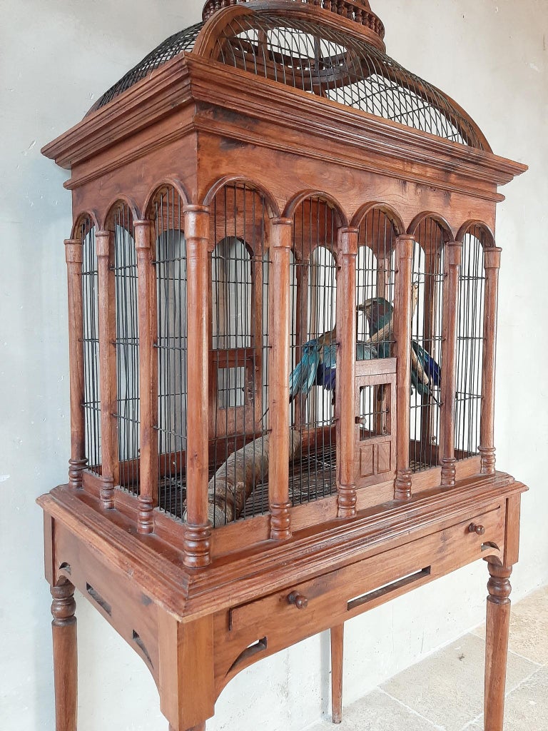 View of Early 20th Century Large Wooden Highly Decorative Table Bird Cage at ...