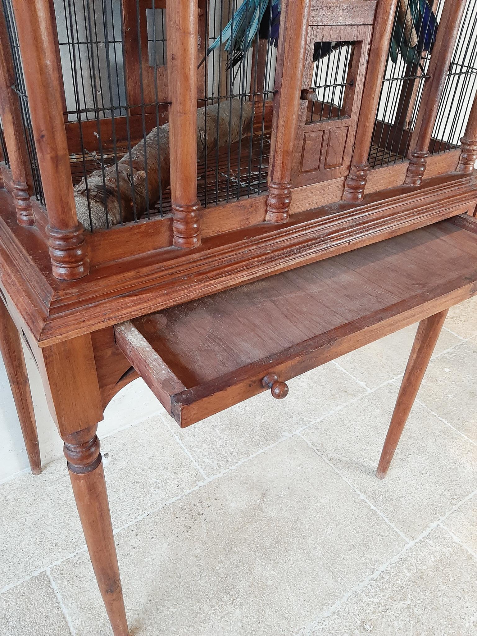 Early 20th Century Large Wooden Highly Decorative Table Bird Cage 1