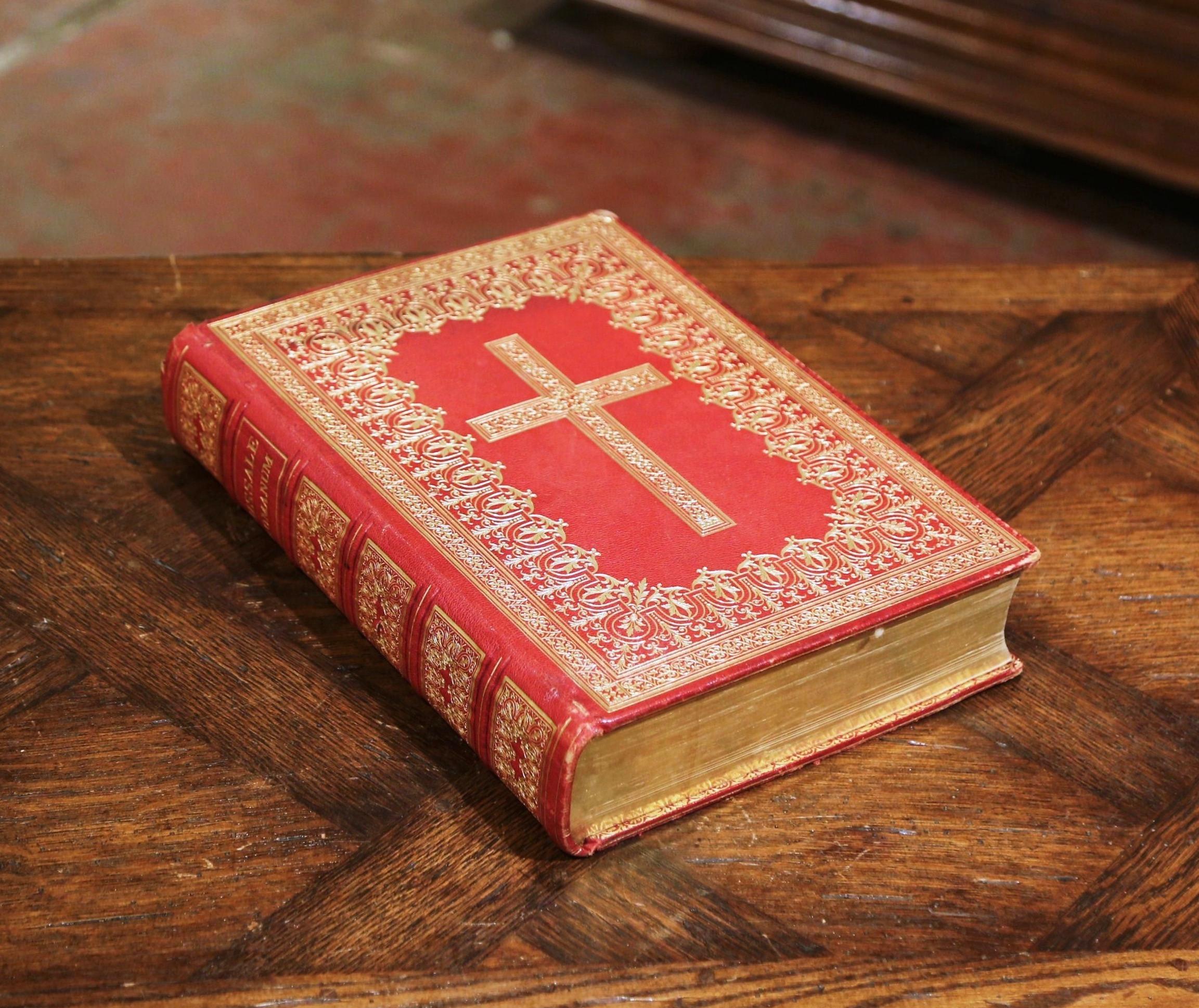 Italian Early 20th Century Latin Red and Gilt Leather Bound Church Missal Dated 1923