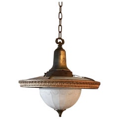 Early 20th Century Layered Milk Glass and Brass Foyer Pendant Light