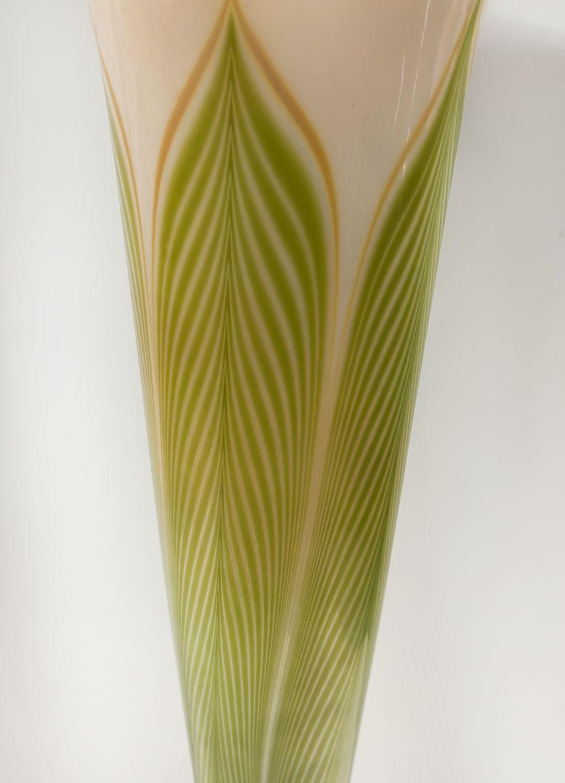 Bronze Early 20th Century L.C. Tiffany Studios Feathered Favrile Glass Vase. For Sale