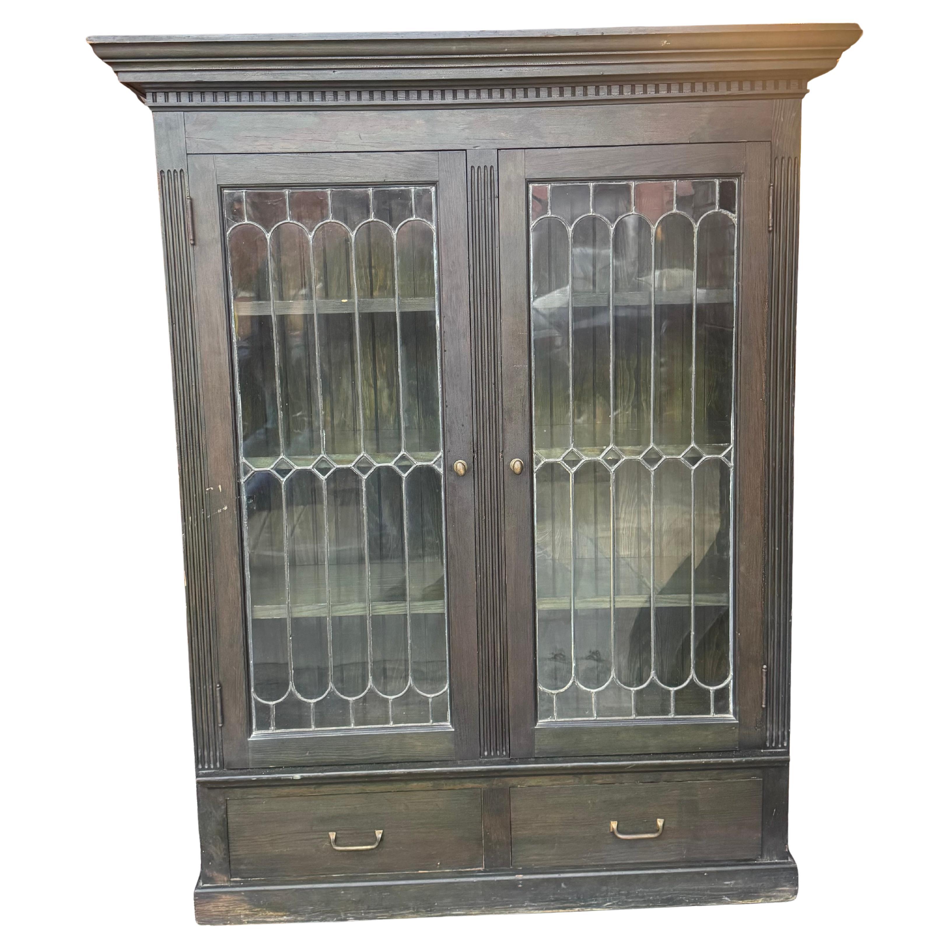 Early 20th Century Leaded Glass and Wood Bookcase / Display Cabinet
