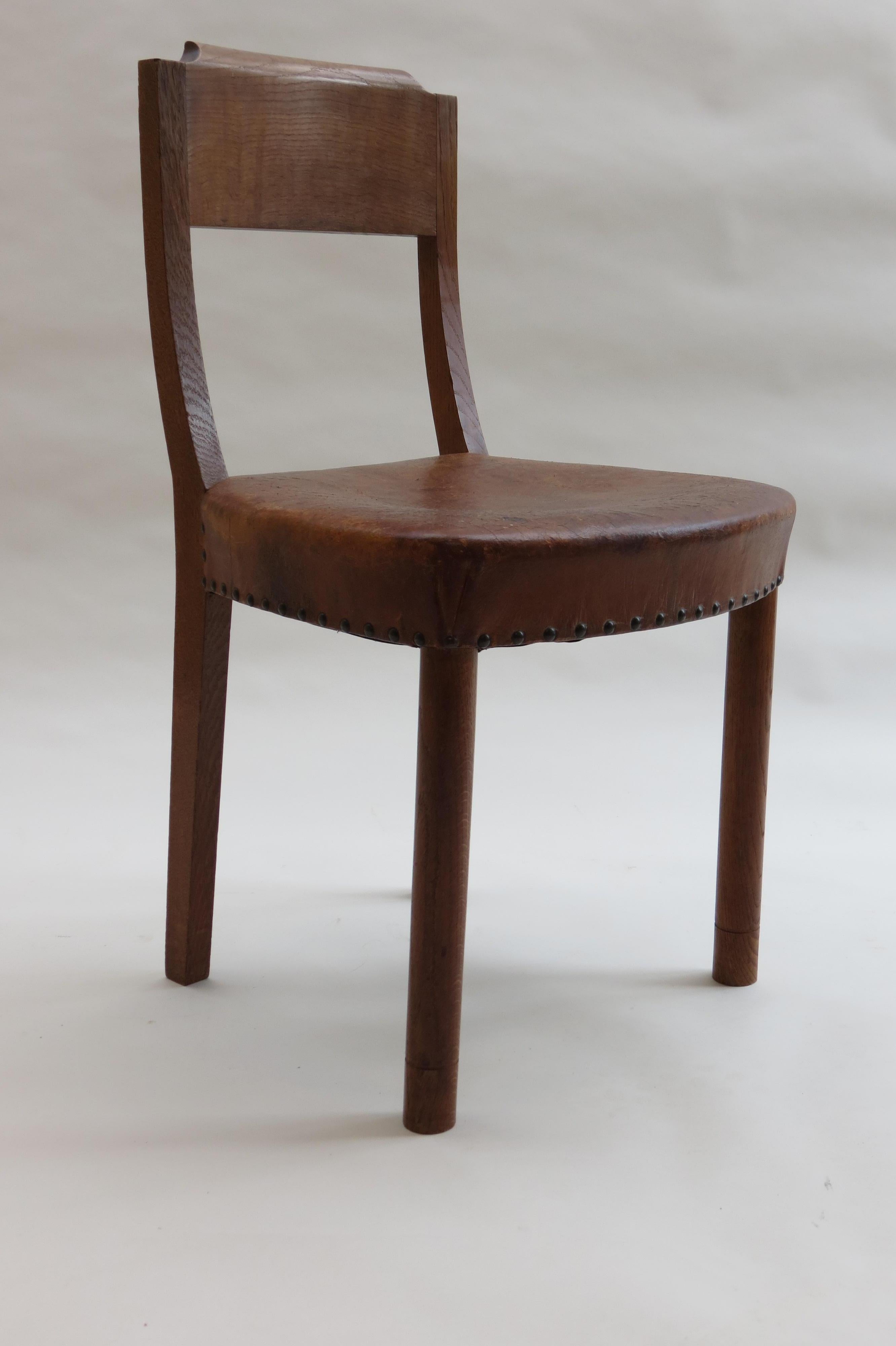 Early 20th Century Leather and Oak Side Chair 4