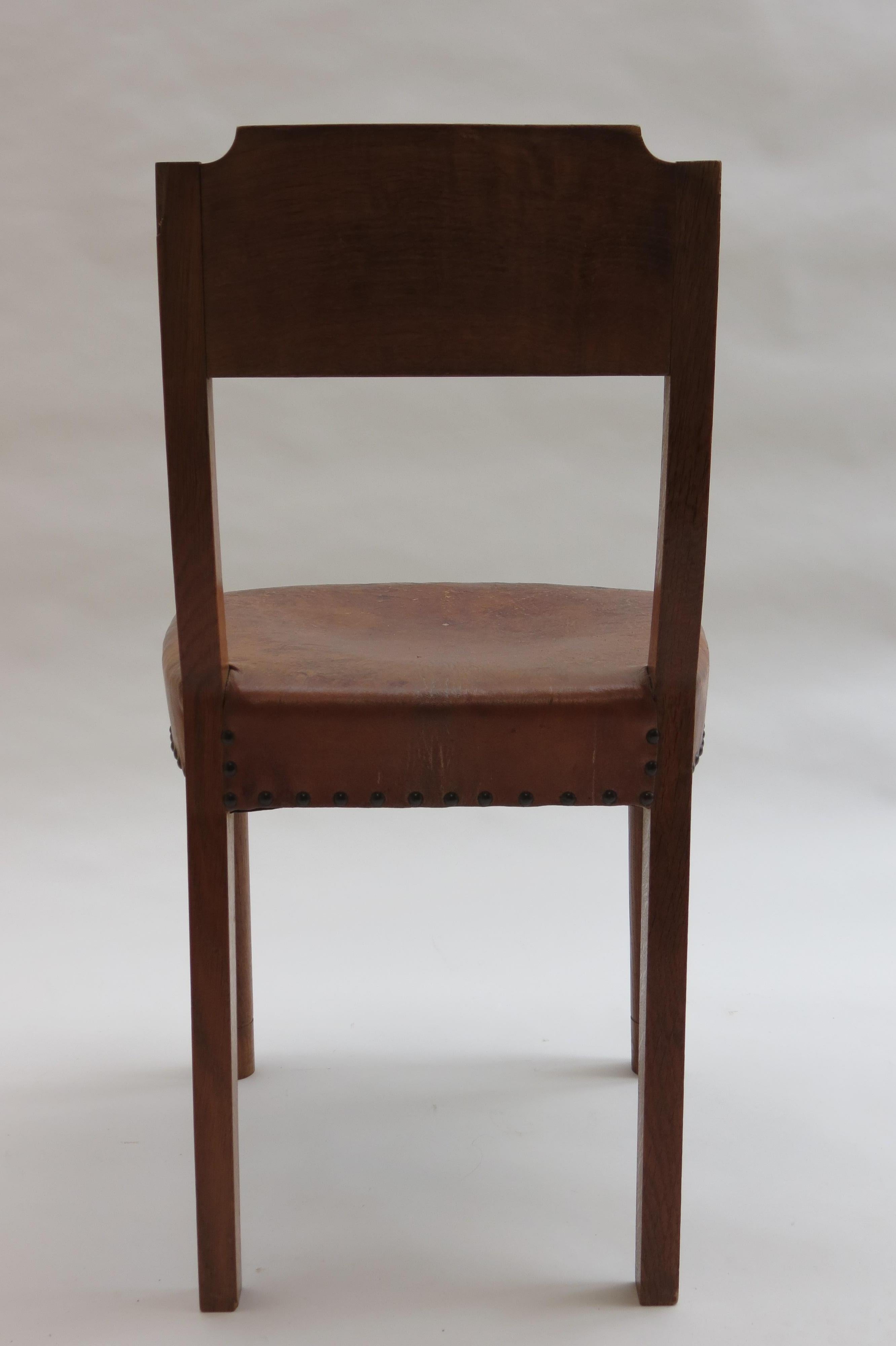 Early 20th Century Leather and Oak Side Chair 1