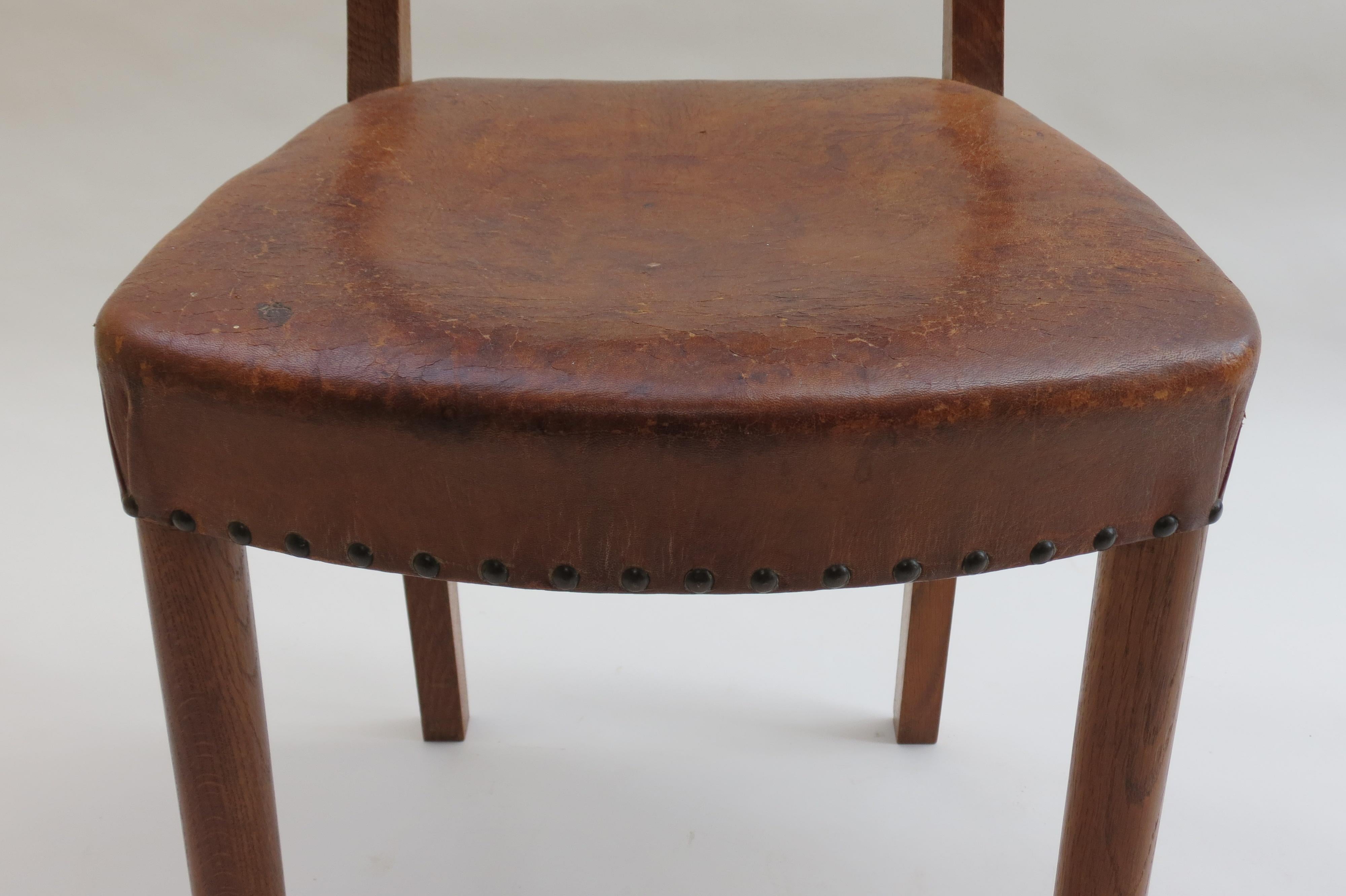 Early 20th Century Leather and Oak Side Chair 2