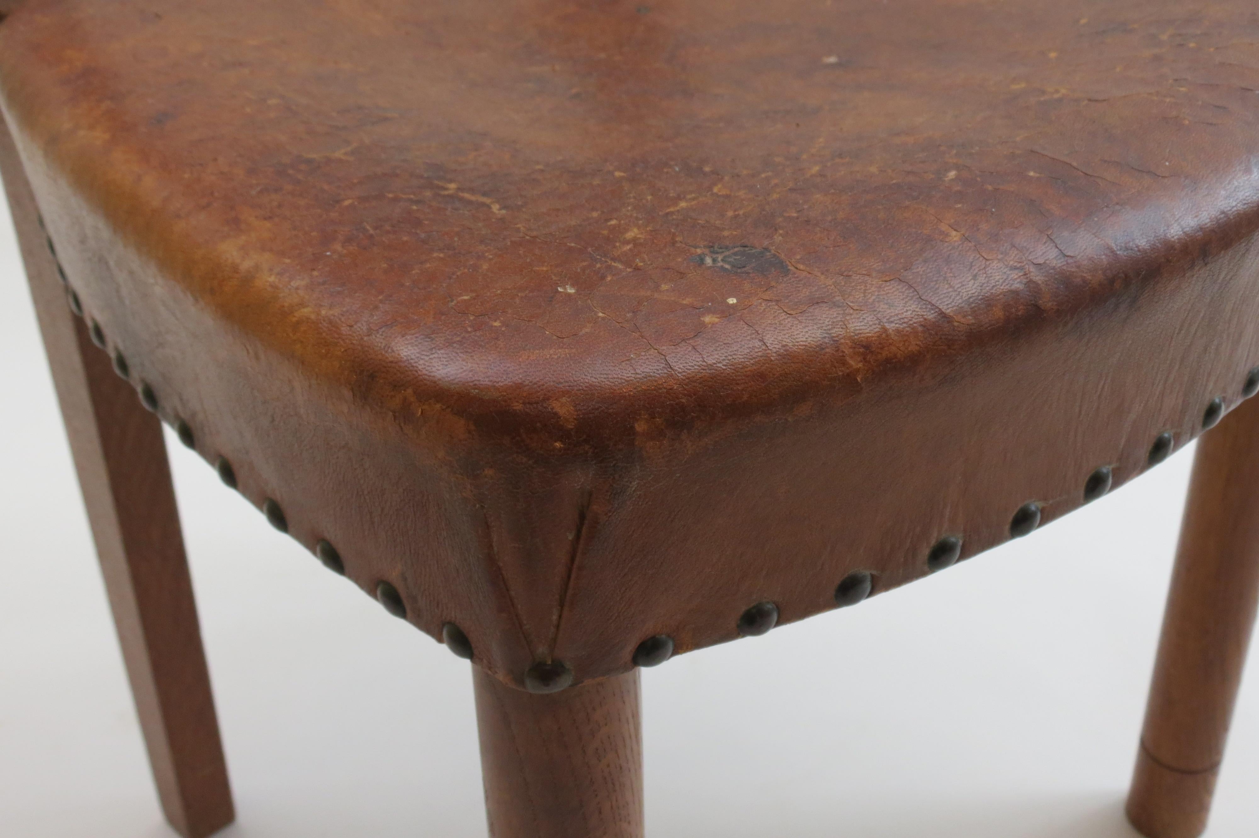 Early 20th Century Leather and Oak Side Chair 3