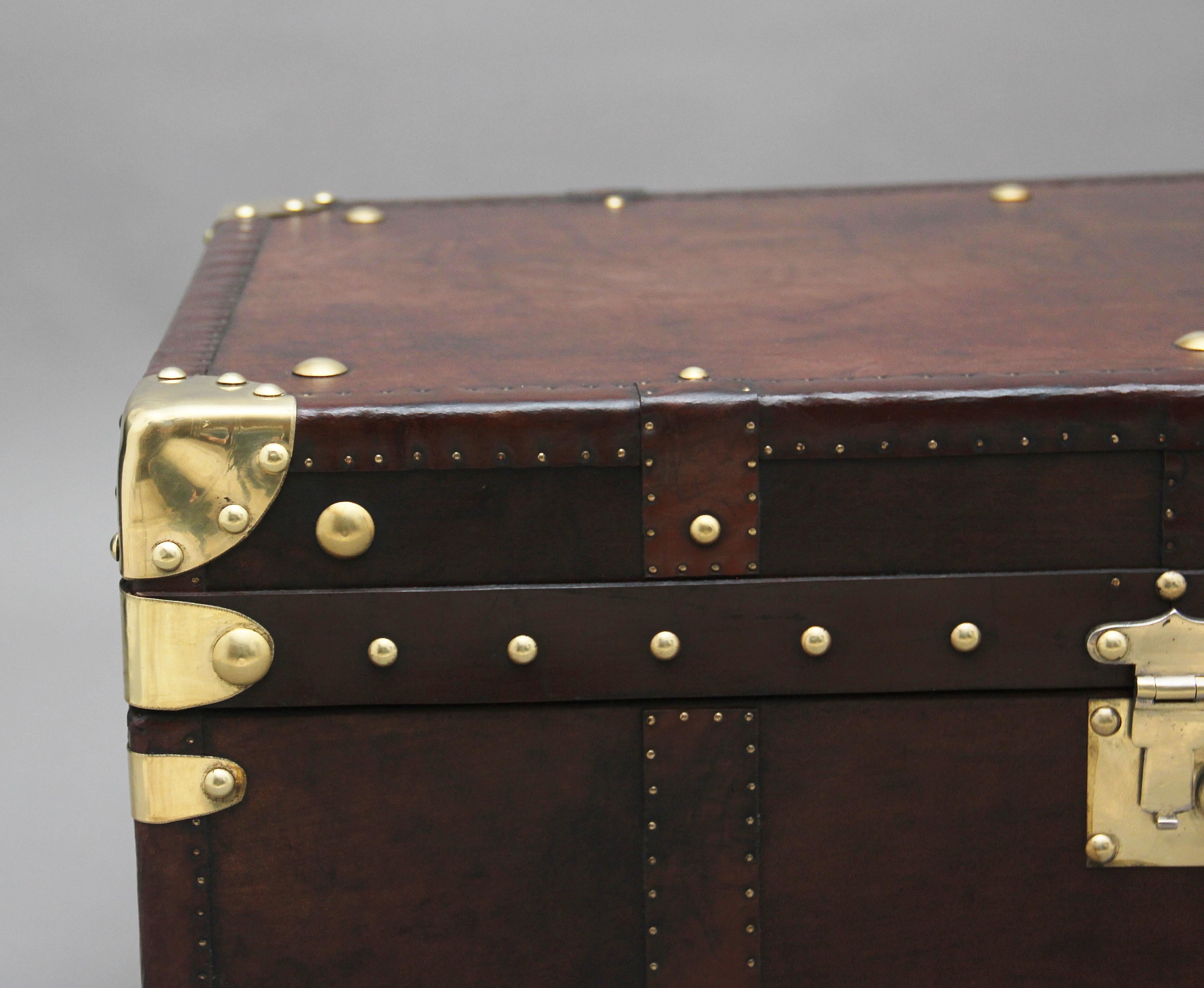 Early 20th Century Leather Bound Ex Army Trunk 3