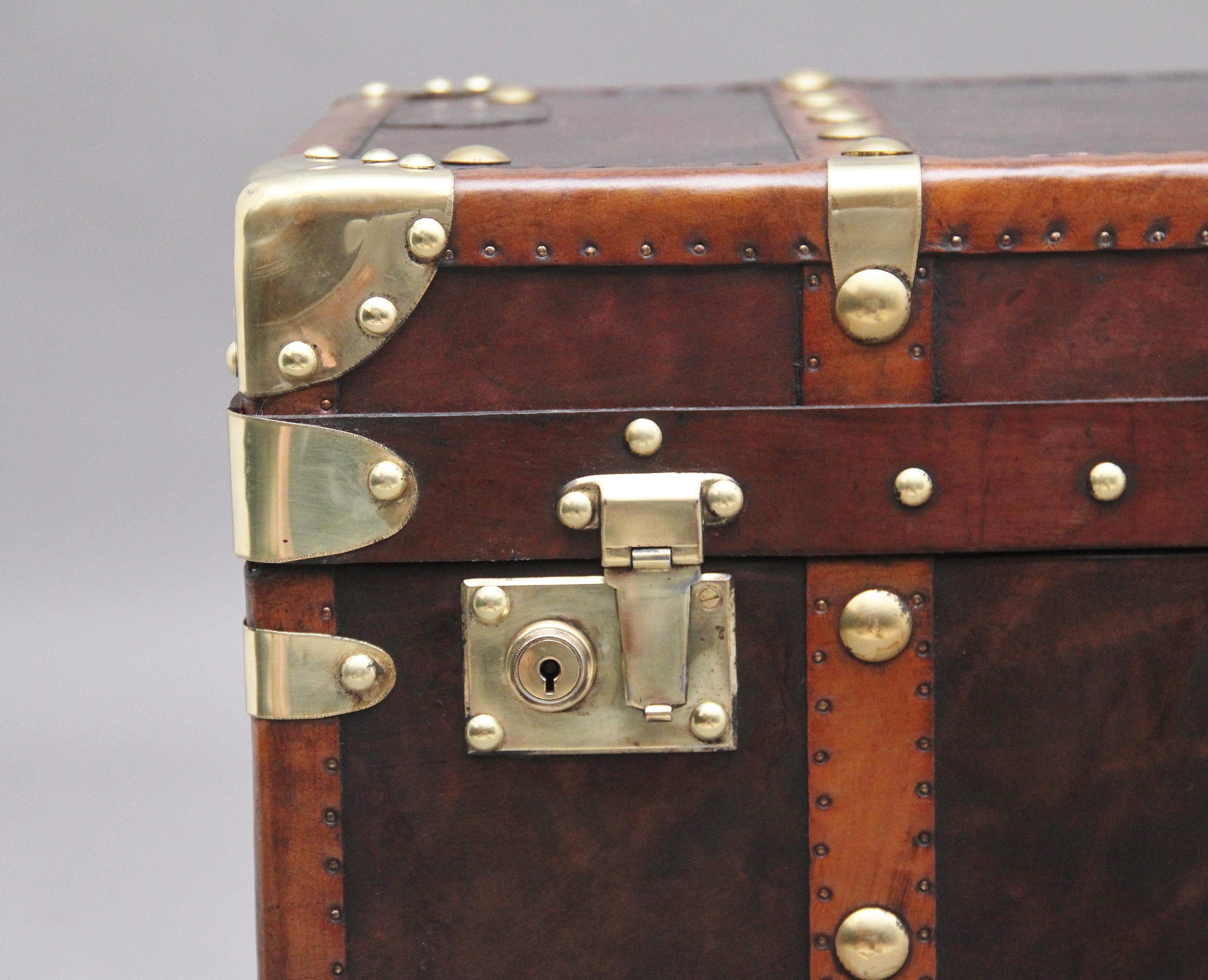 Early 20th Century Leather Bound Ex Army Trunk 5