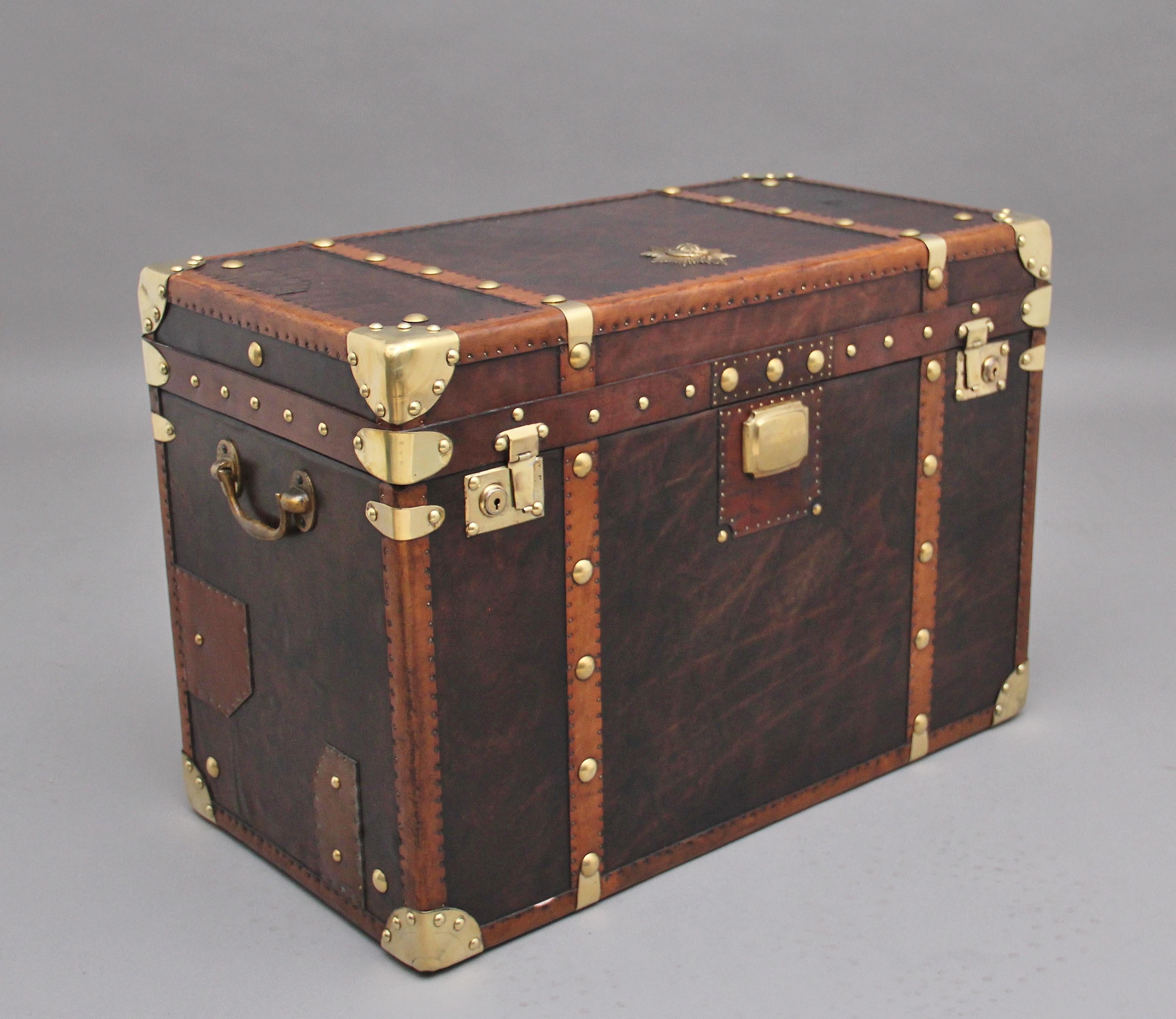 Early 20th Century Leather Bound Ex Army Trunk 6
