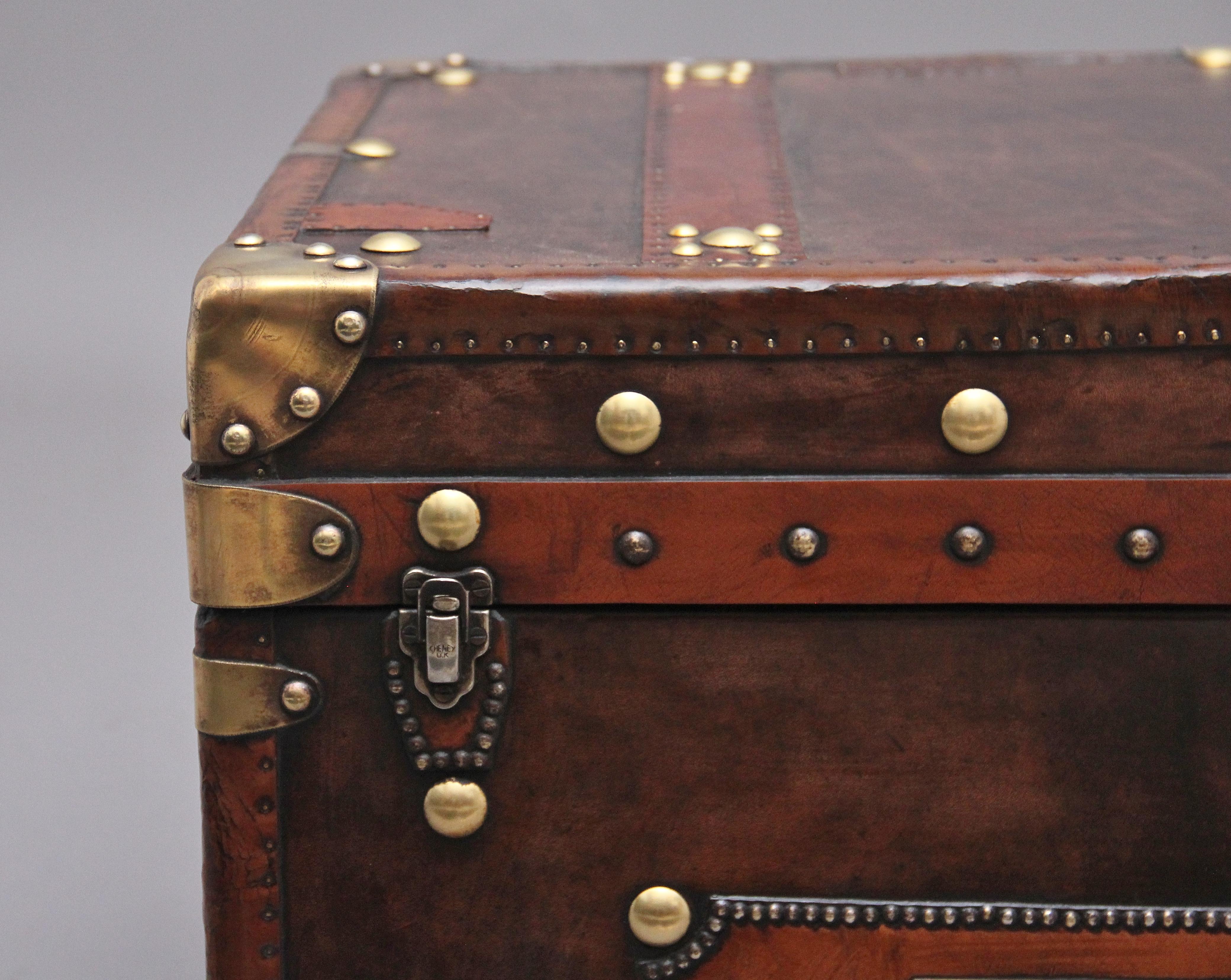 Early 20th Century Leather Bound Ex Army Trunk 4