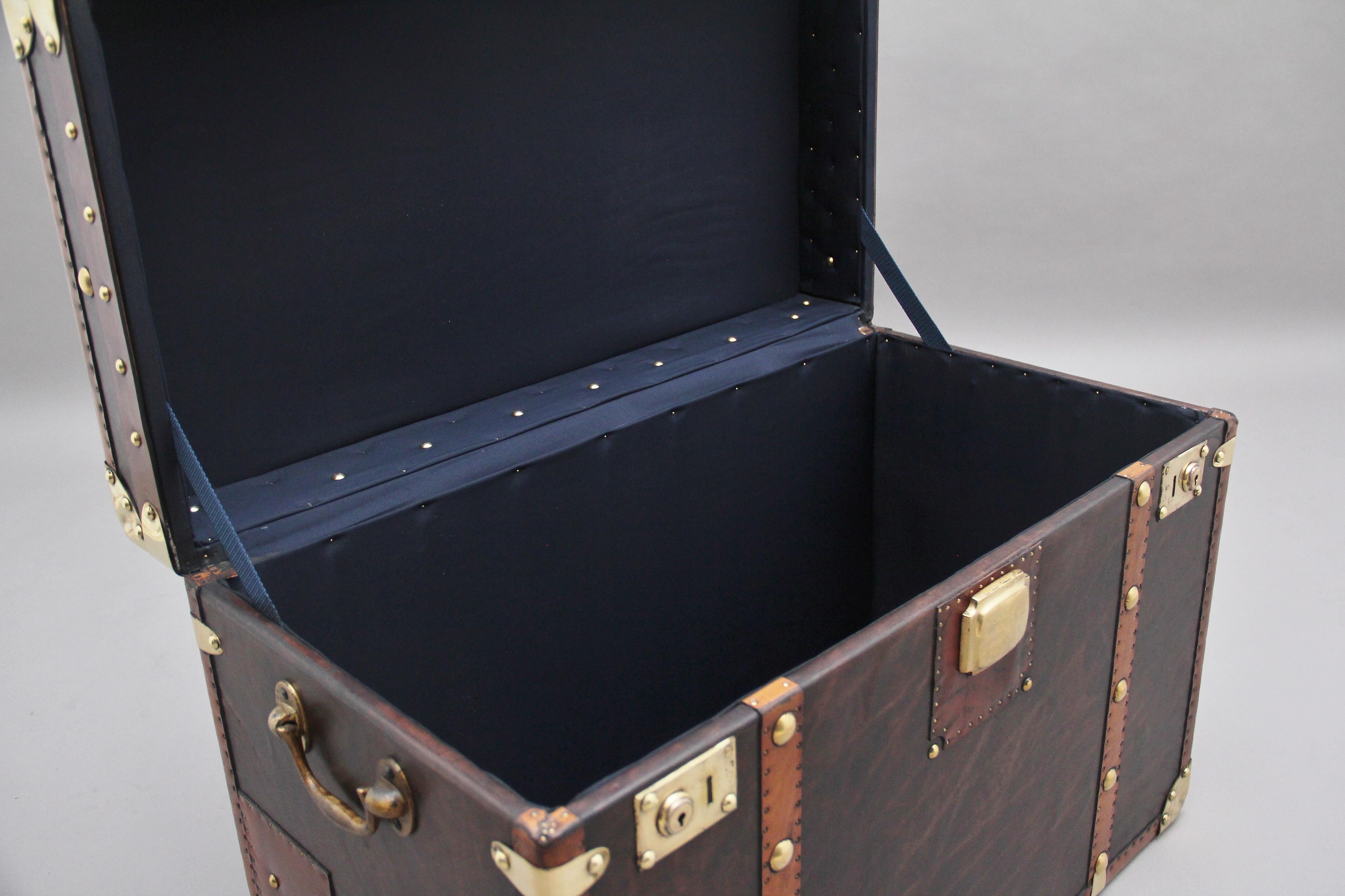 British Early 20th Century Leather Bound Ex Army Trunk