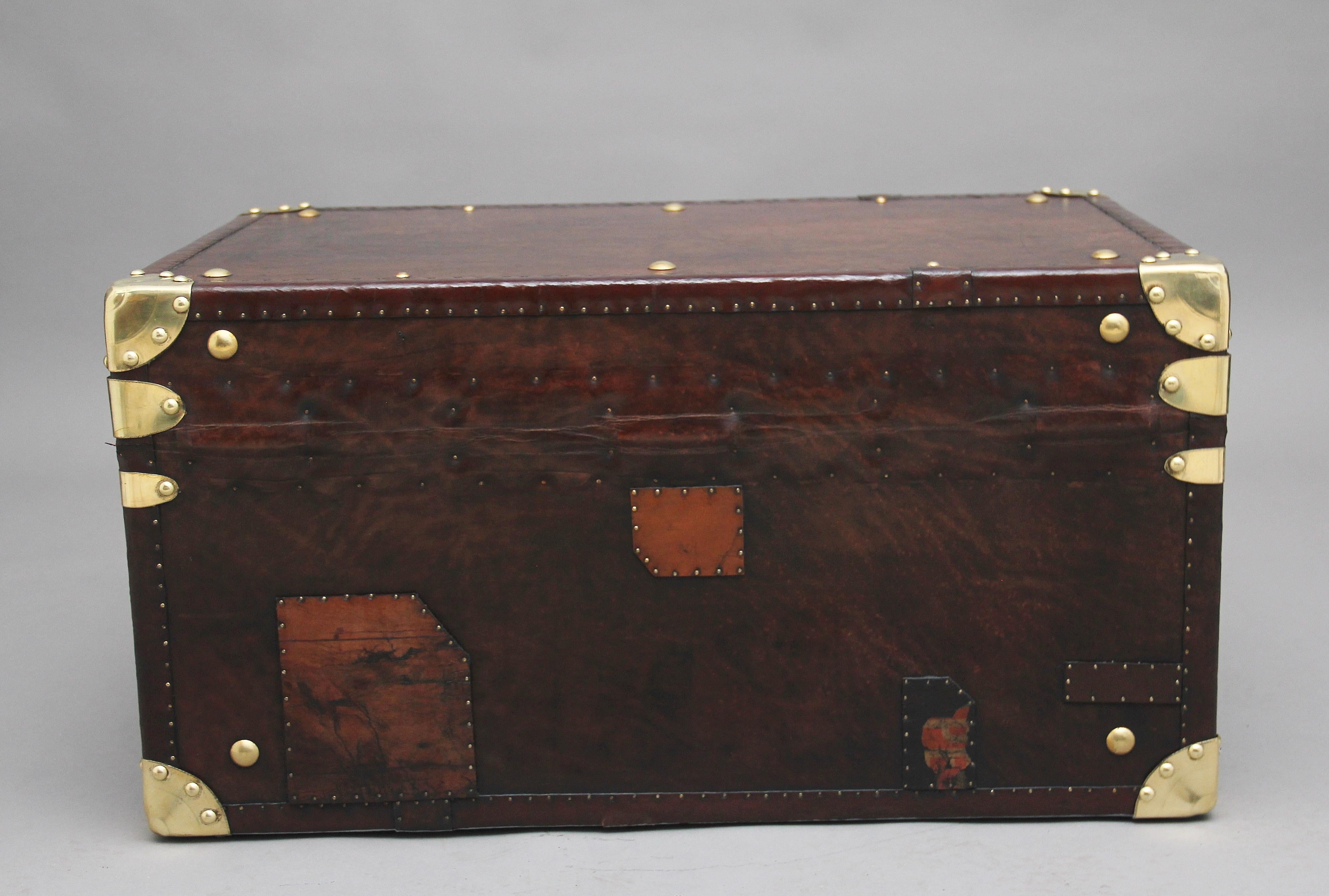 British Early 20th Century Leather Bound Ex Army Trunk