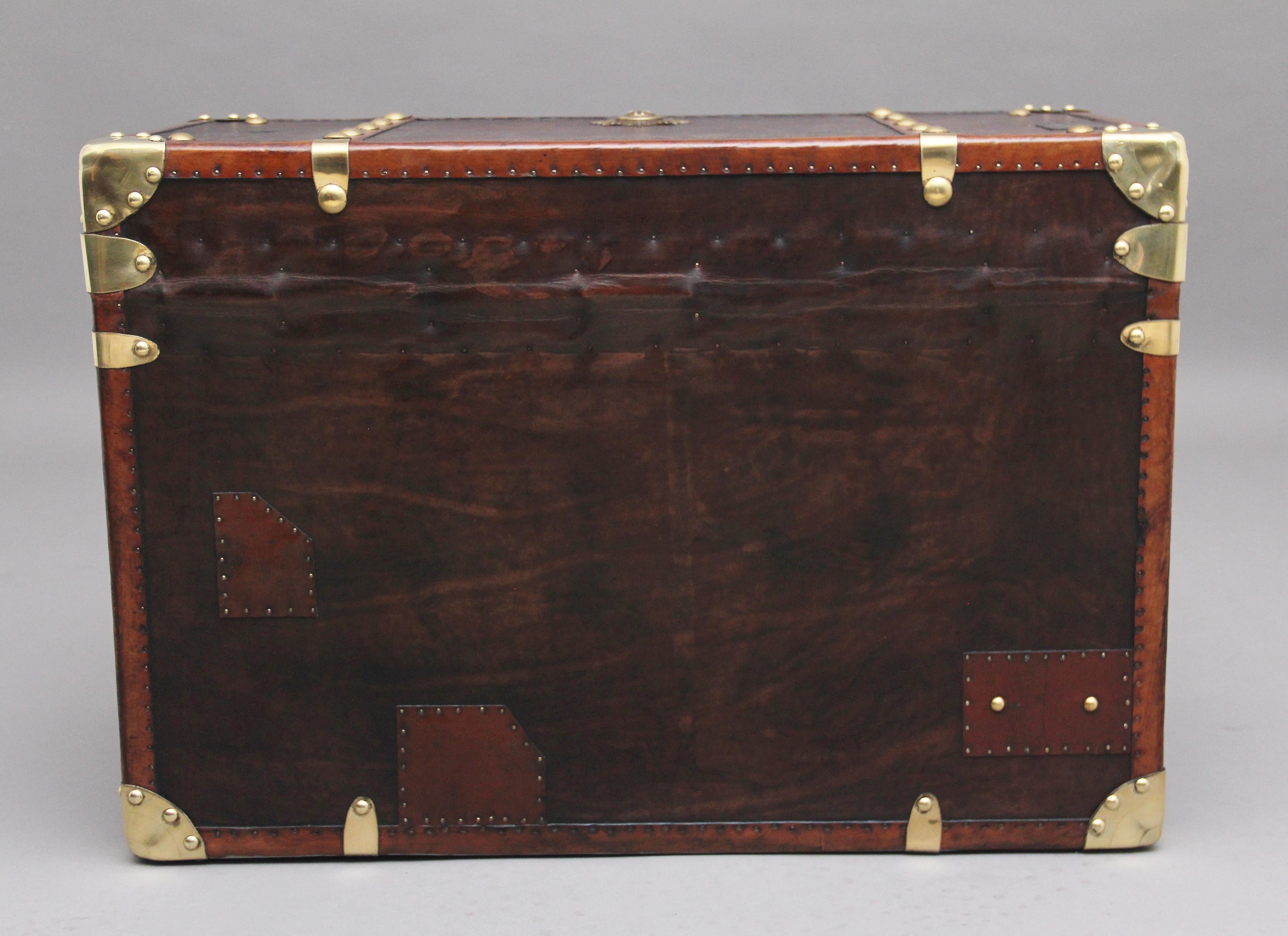 Early 20th Century Leather Bound Ex Army Trunk 1