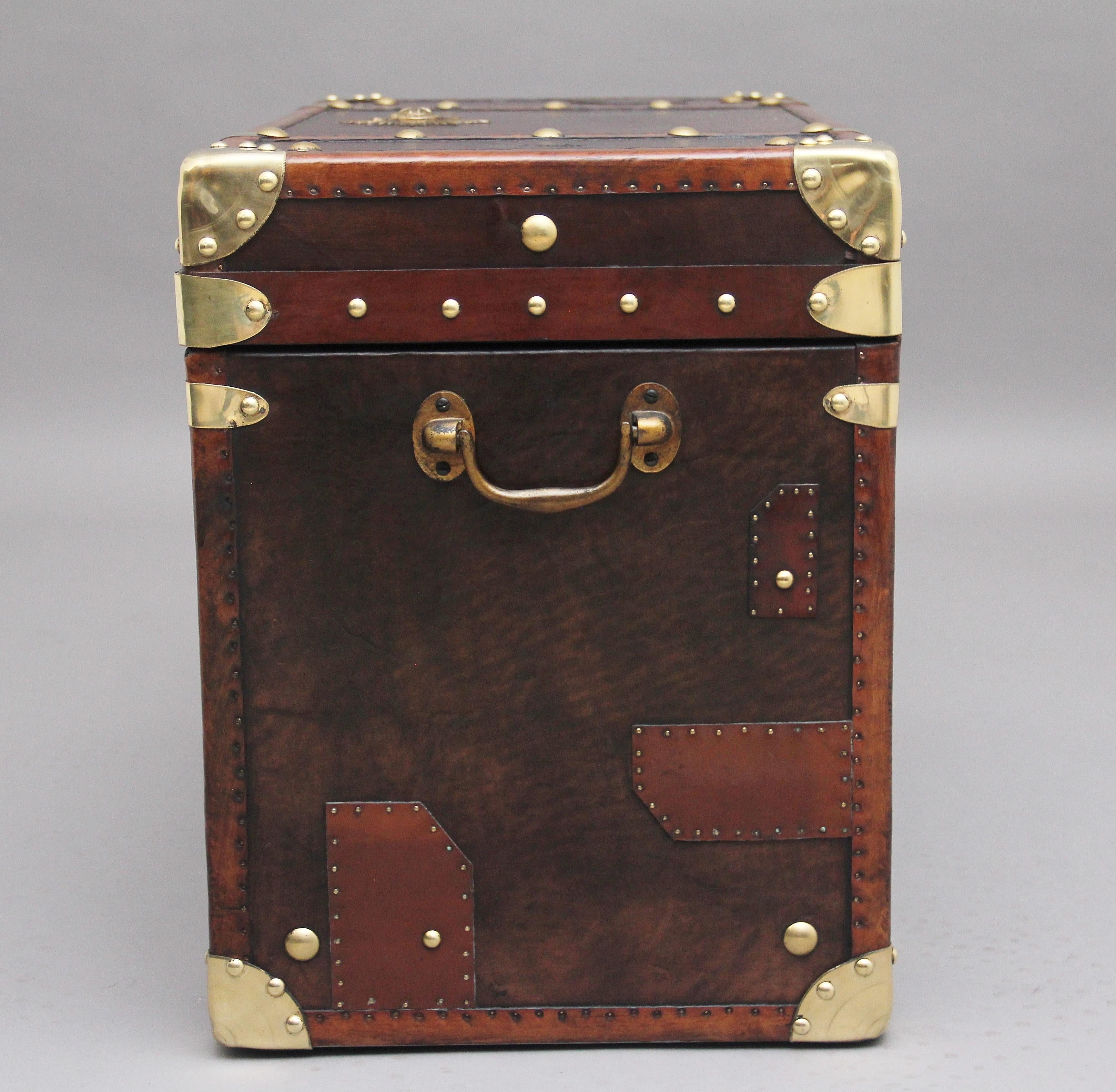 Early 20th Century Leather Bound Ex Army Trunk 2