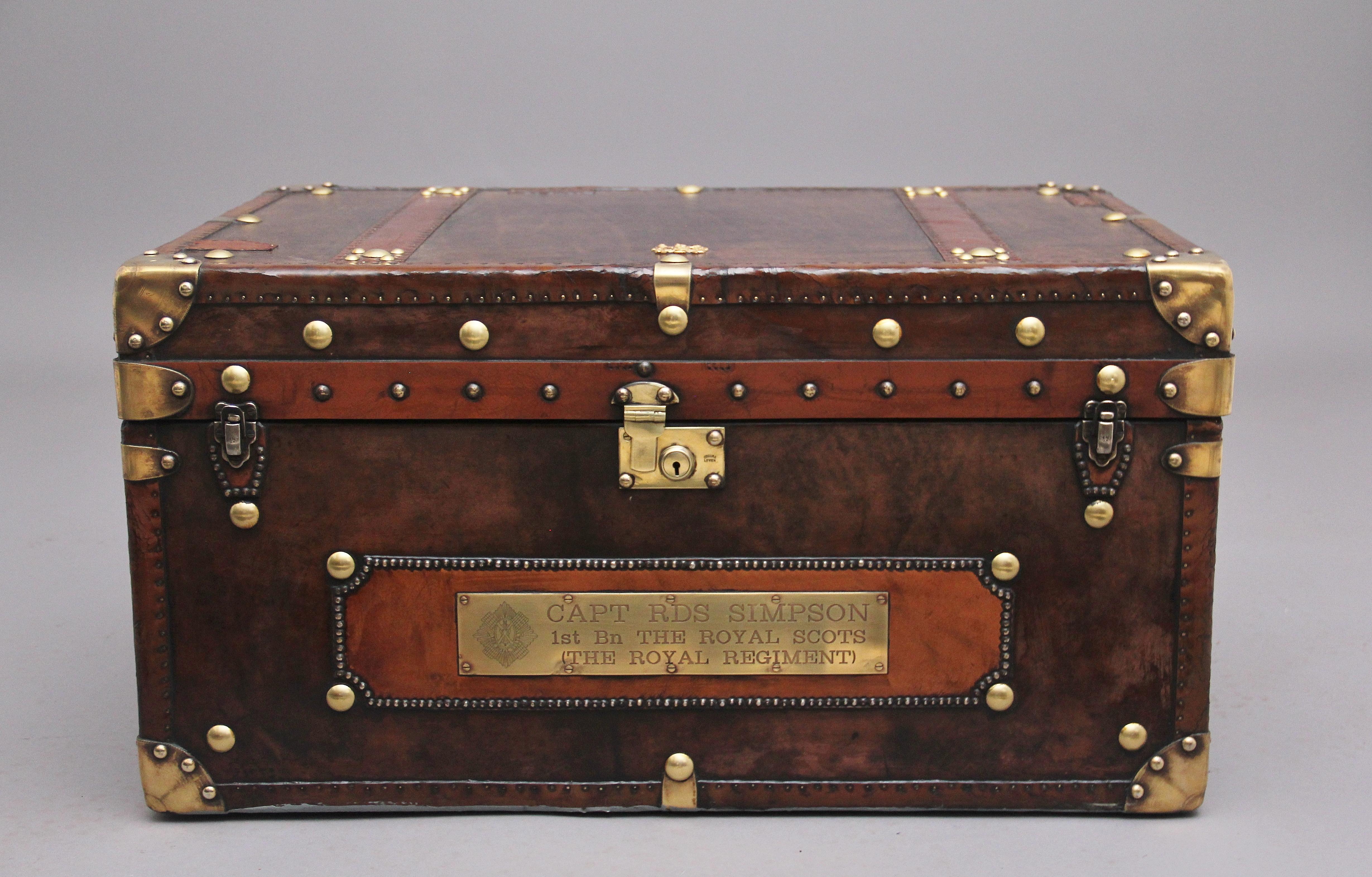 Early 20th Century Leather Bound Ex Army Trunk In Good Condition In Martlesham, GB