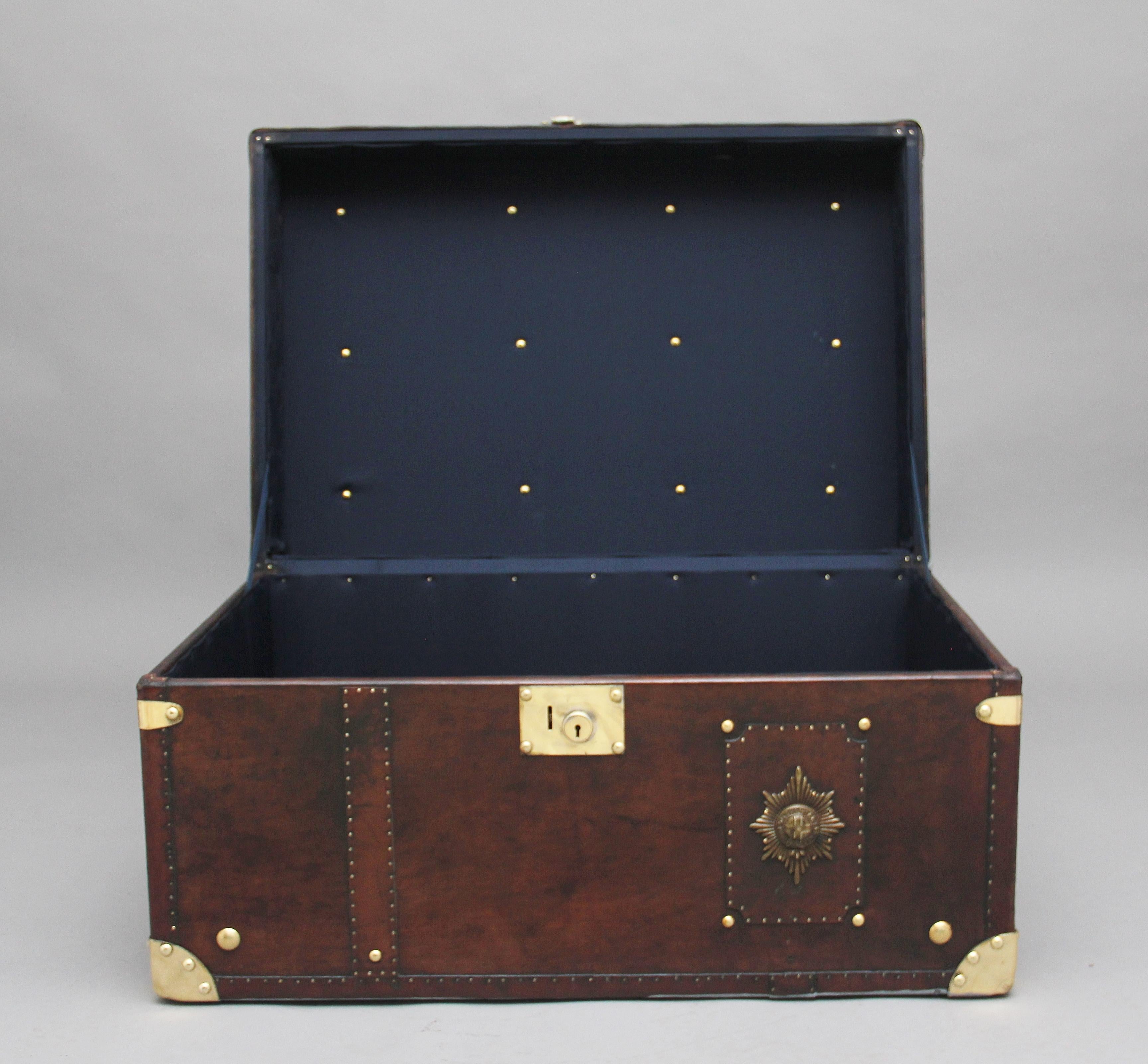 Early 20th Century Leather Bound Ex Army Trunk 1