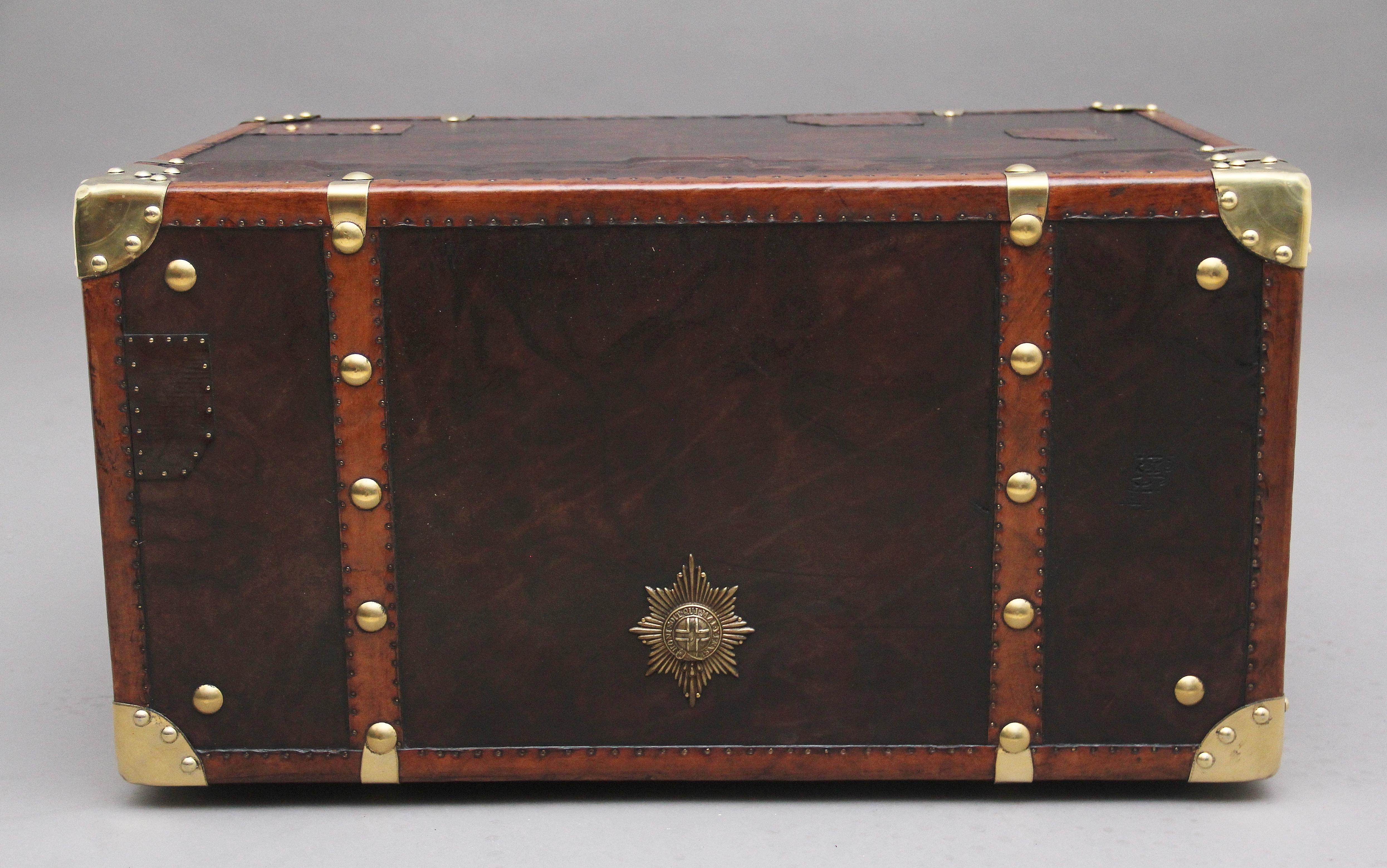 Early 20th Century Leather Bound Ex Army Trunk 3