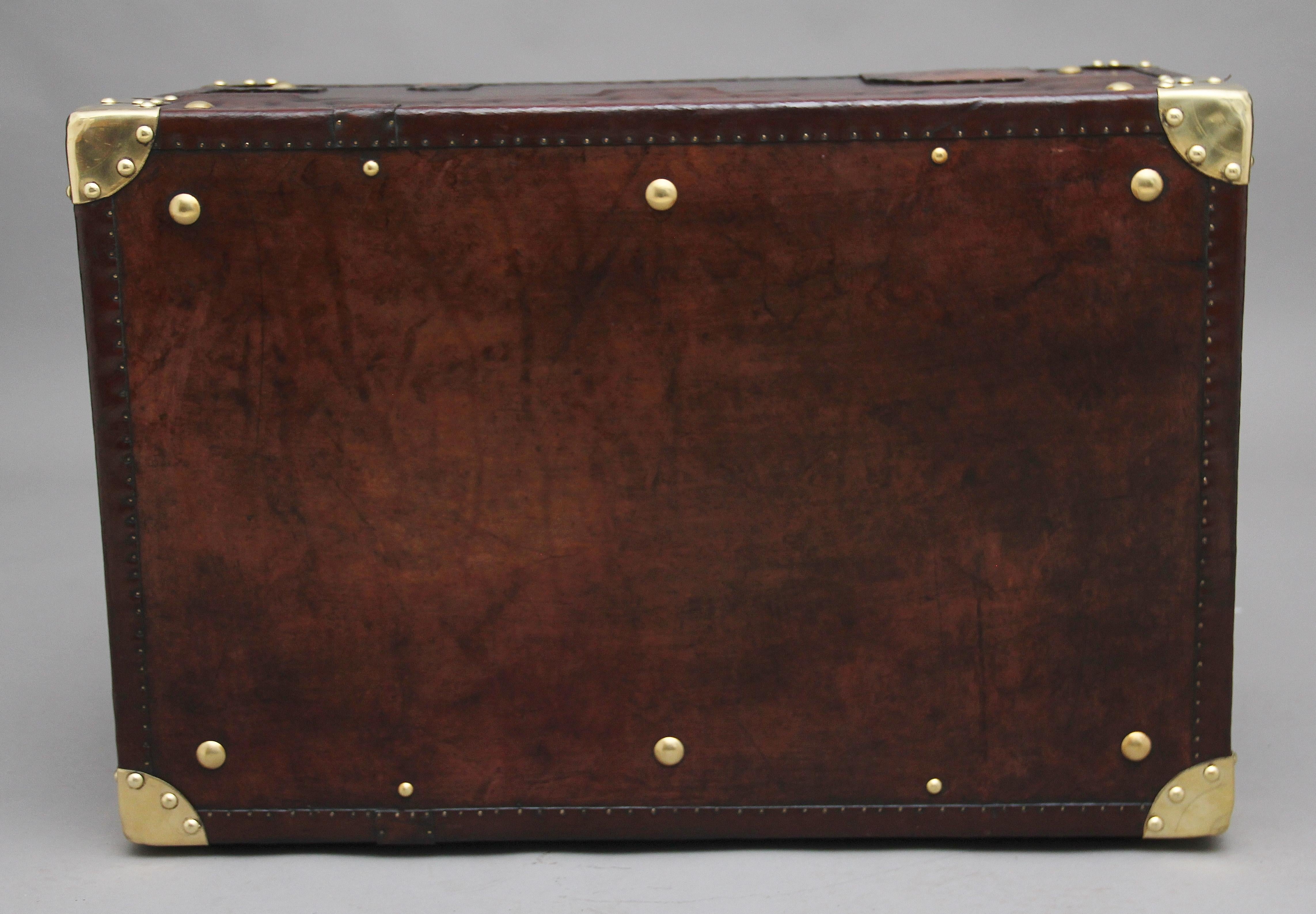Early 20th Century Leather Bound Ex Army Trunk 2