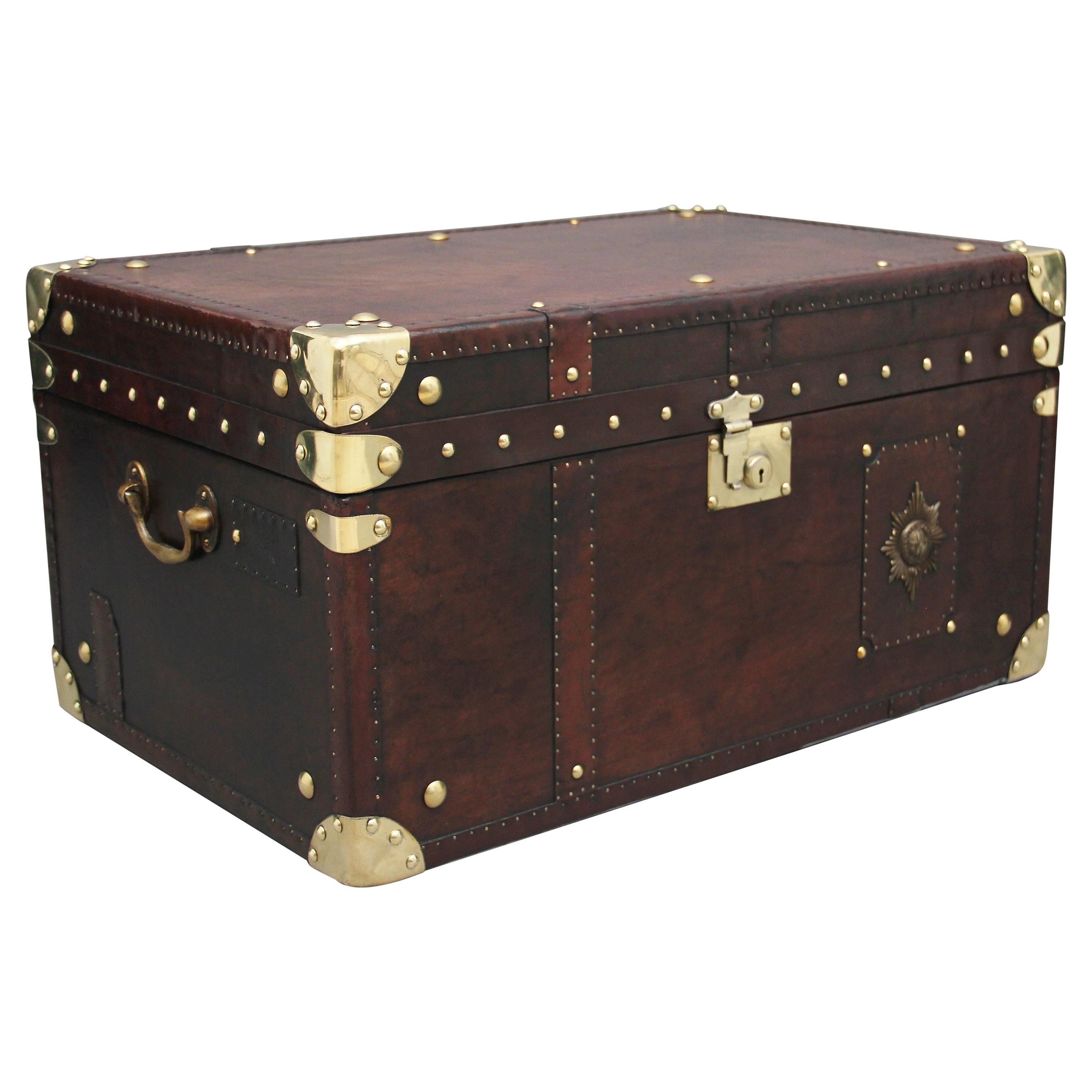 Early 20th Century Leather Bound Ex Army Trunk at 1stDibs