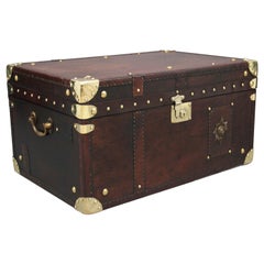 Vintage Early 20th Century Leather Bound Ex Army Trunk