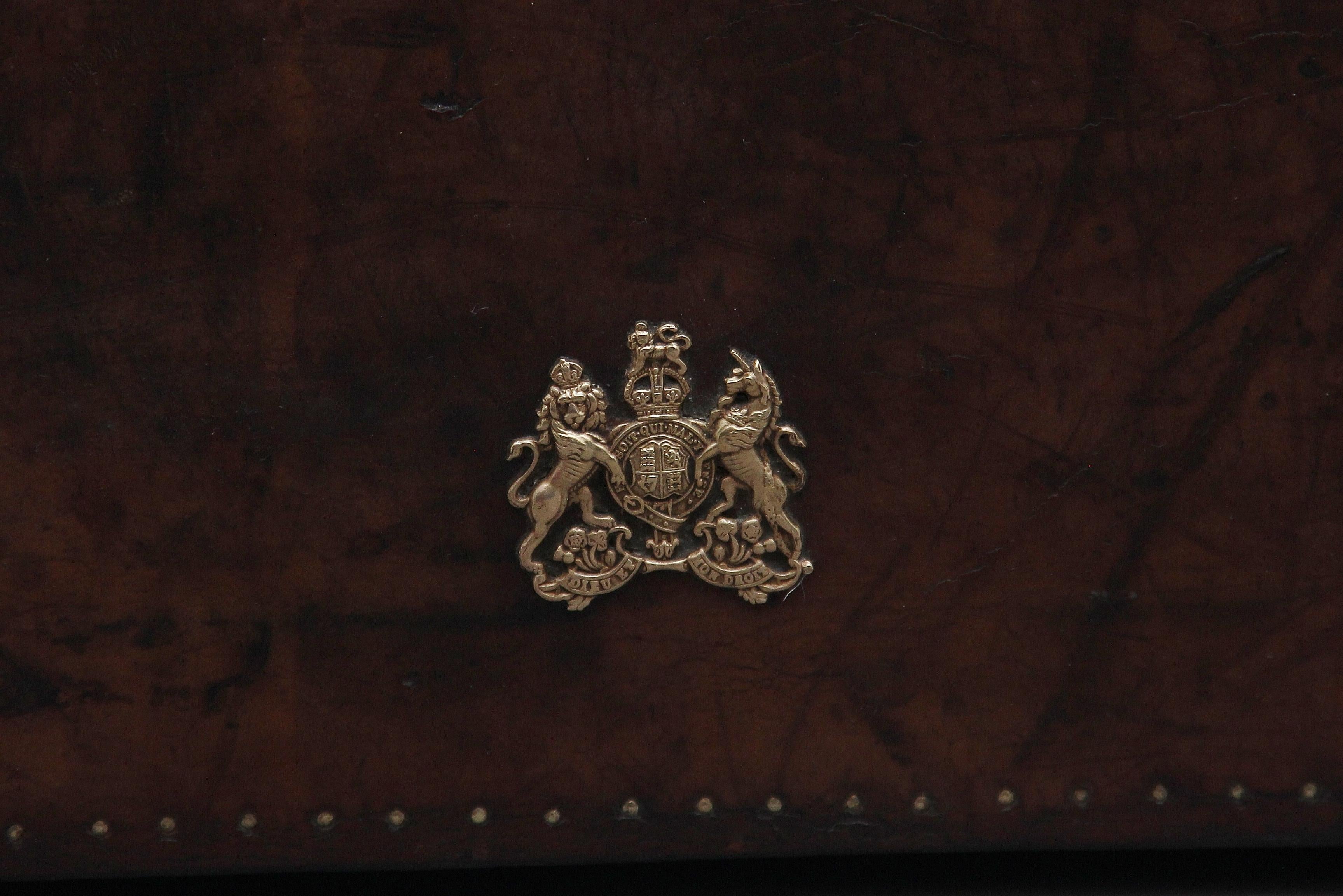Early 20th Century Leather Bound Ex Army Trunk on Stand 5