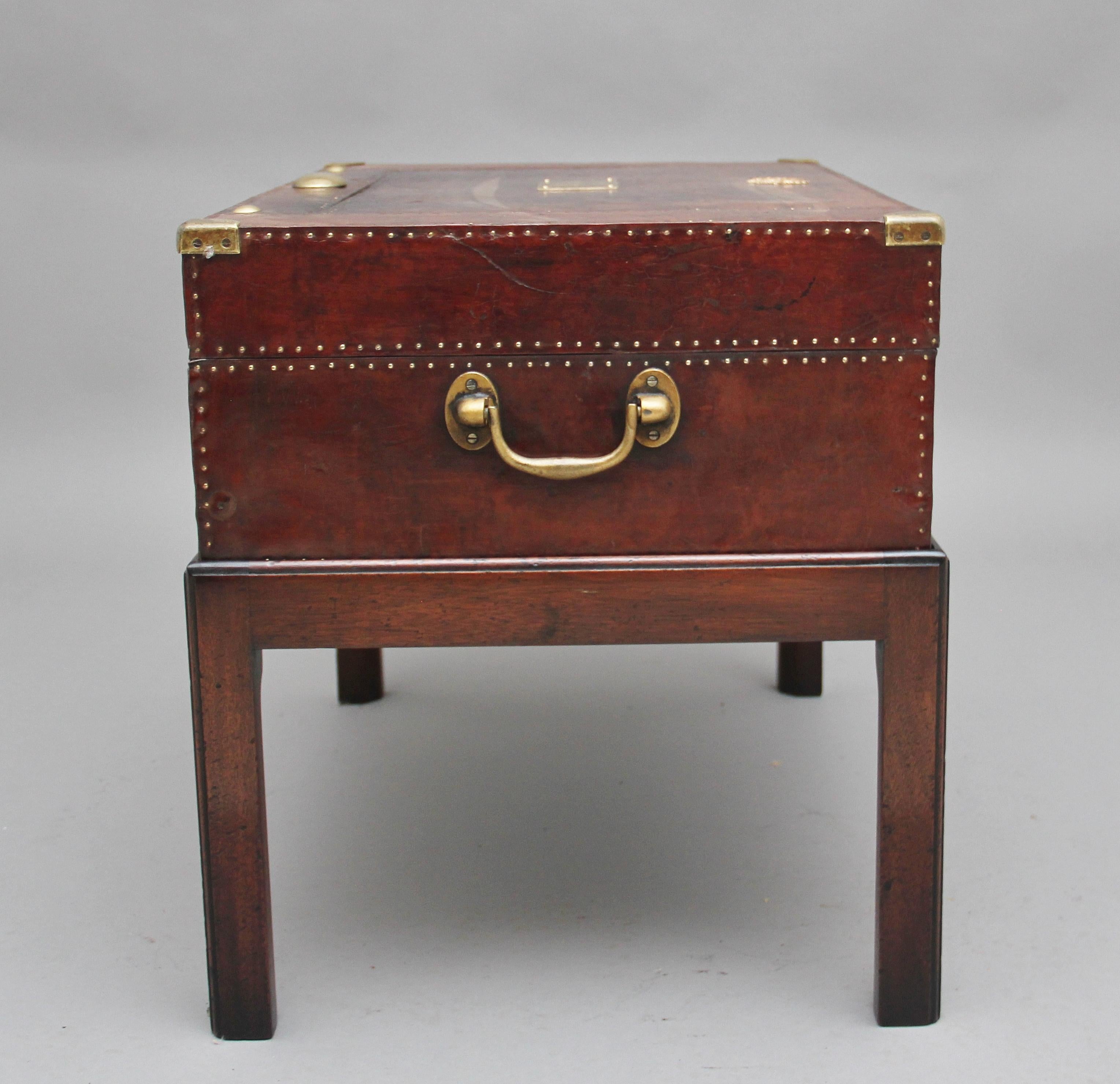 Mid-20th Century Early 20th Century Leather Bound Ex Army Trunk on Stand