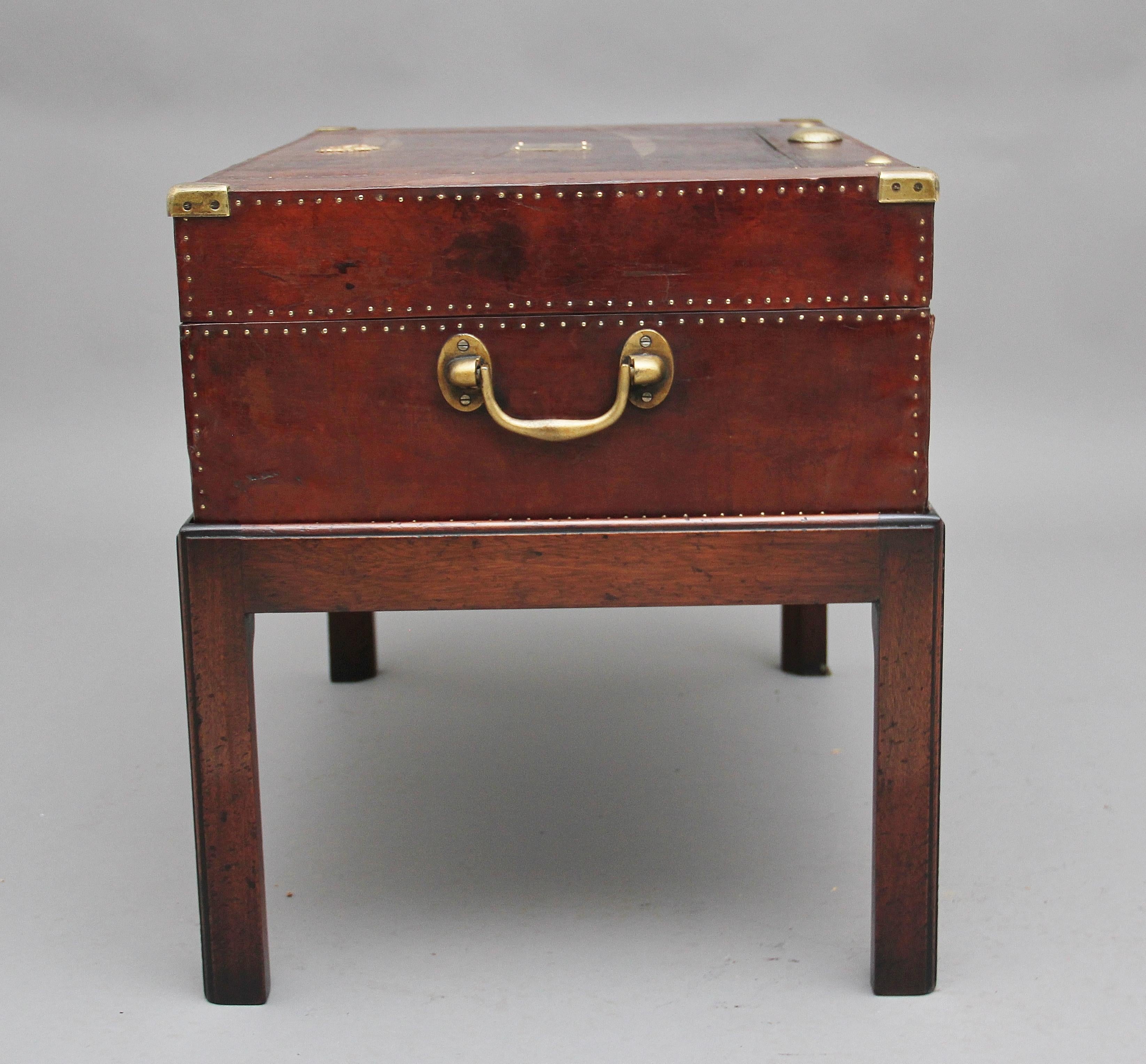 Early 20th Century Leather Bound Ex Army Trunk on Stand 2