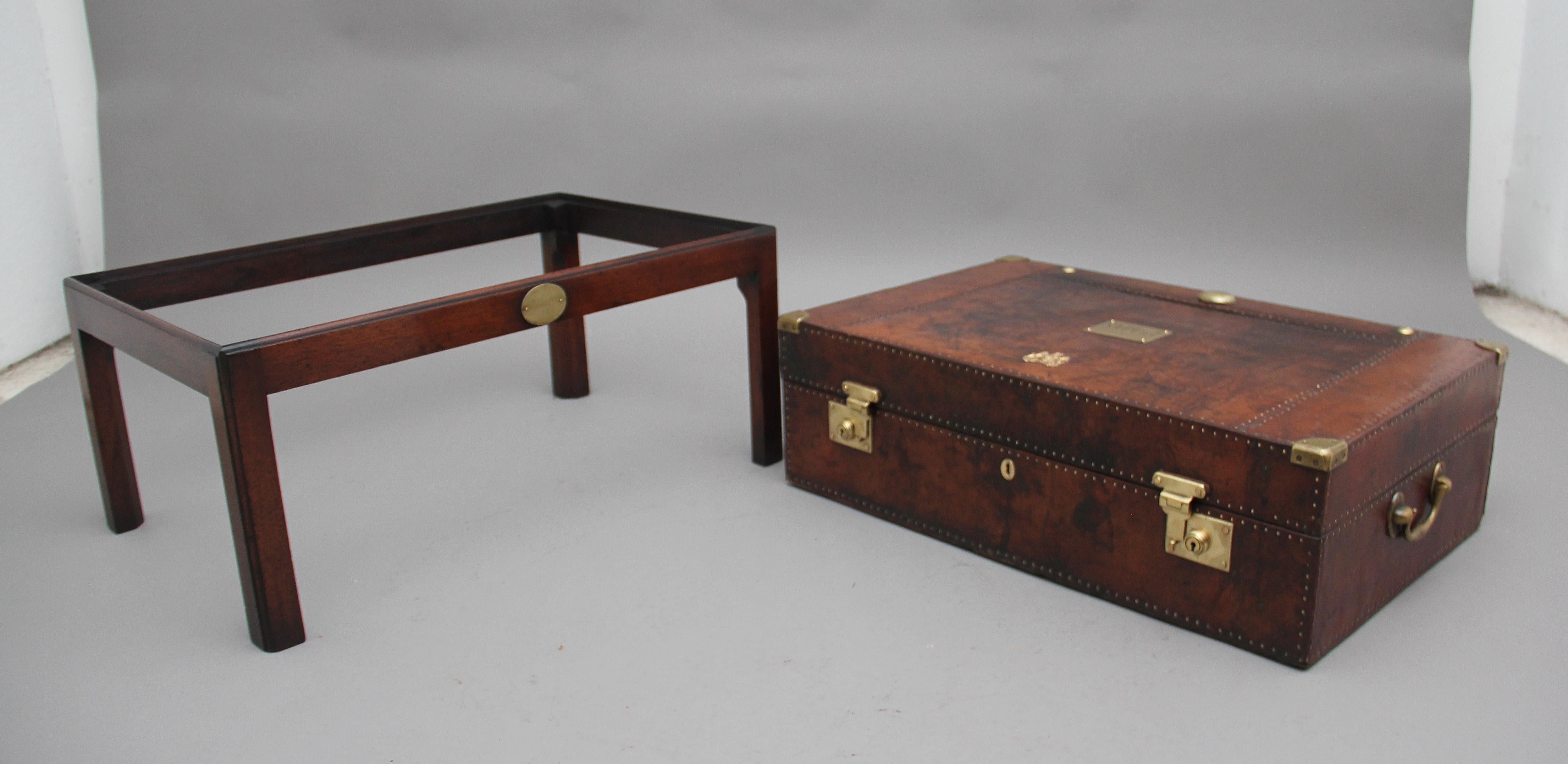 Early 20th Century Leather Bound Ex Army Trunk on Stand 3