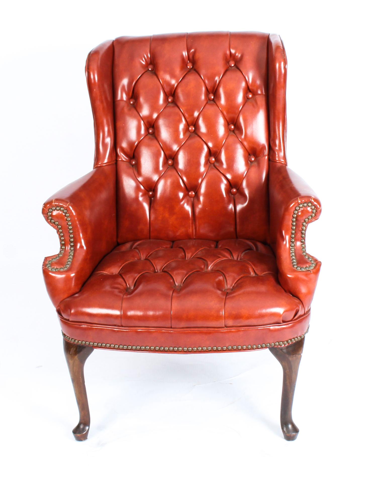 Early 20th Century Leather Chippendale Wing Back Chair Armchair 6