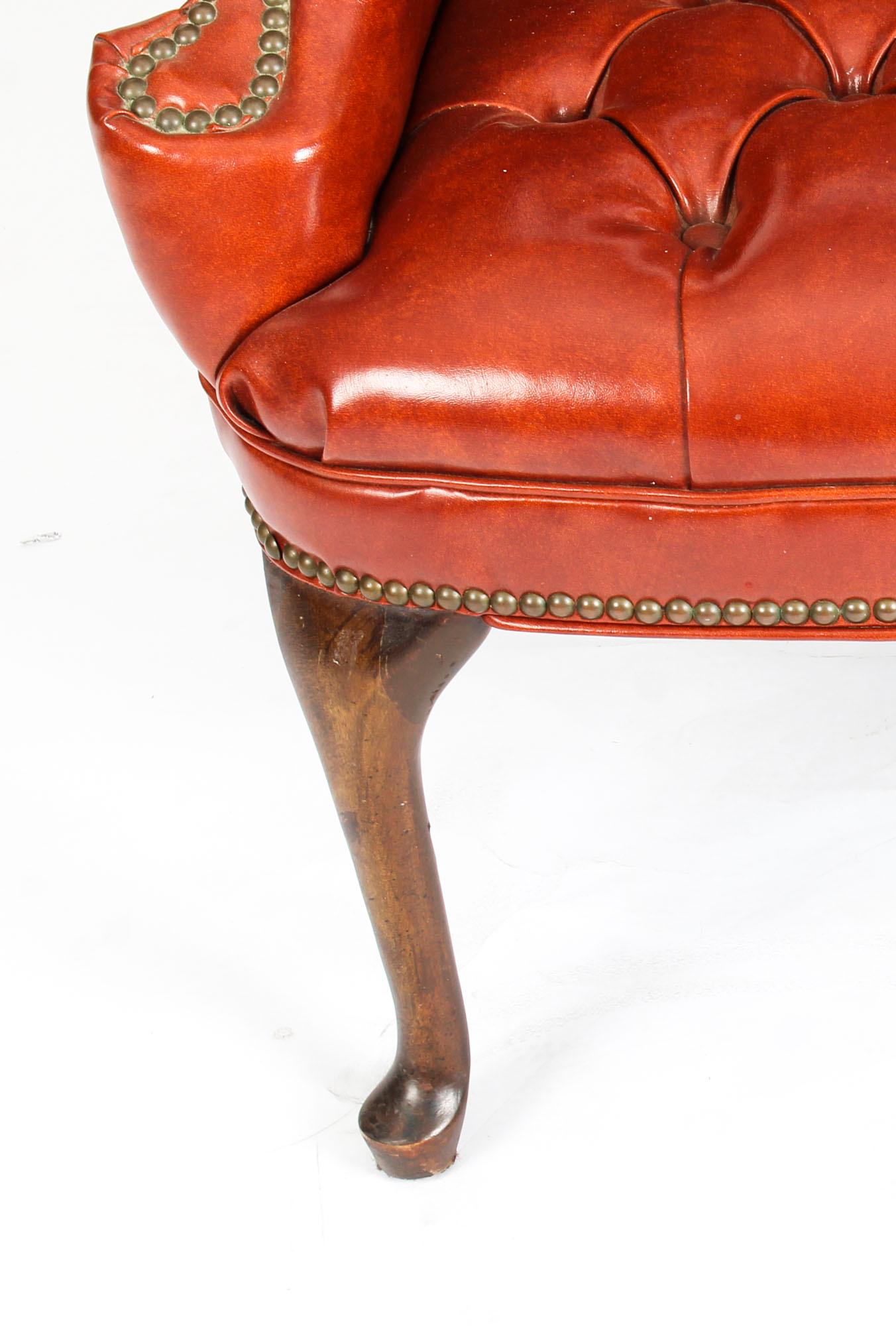 Early 20th Century Leather Chippendale Wing Back Chair Armchair 8