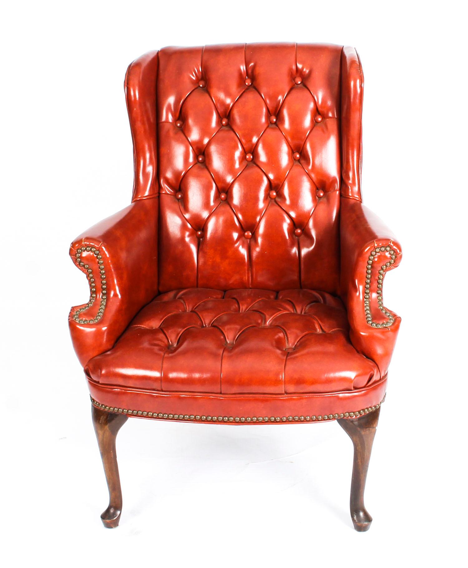 Early 20th Century Leather Chippendale Wing Back Chair Armchair 10