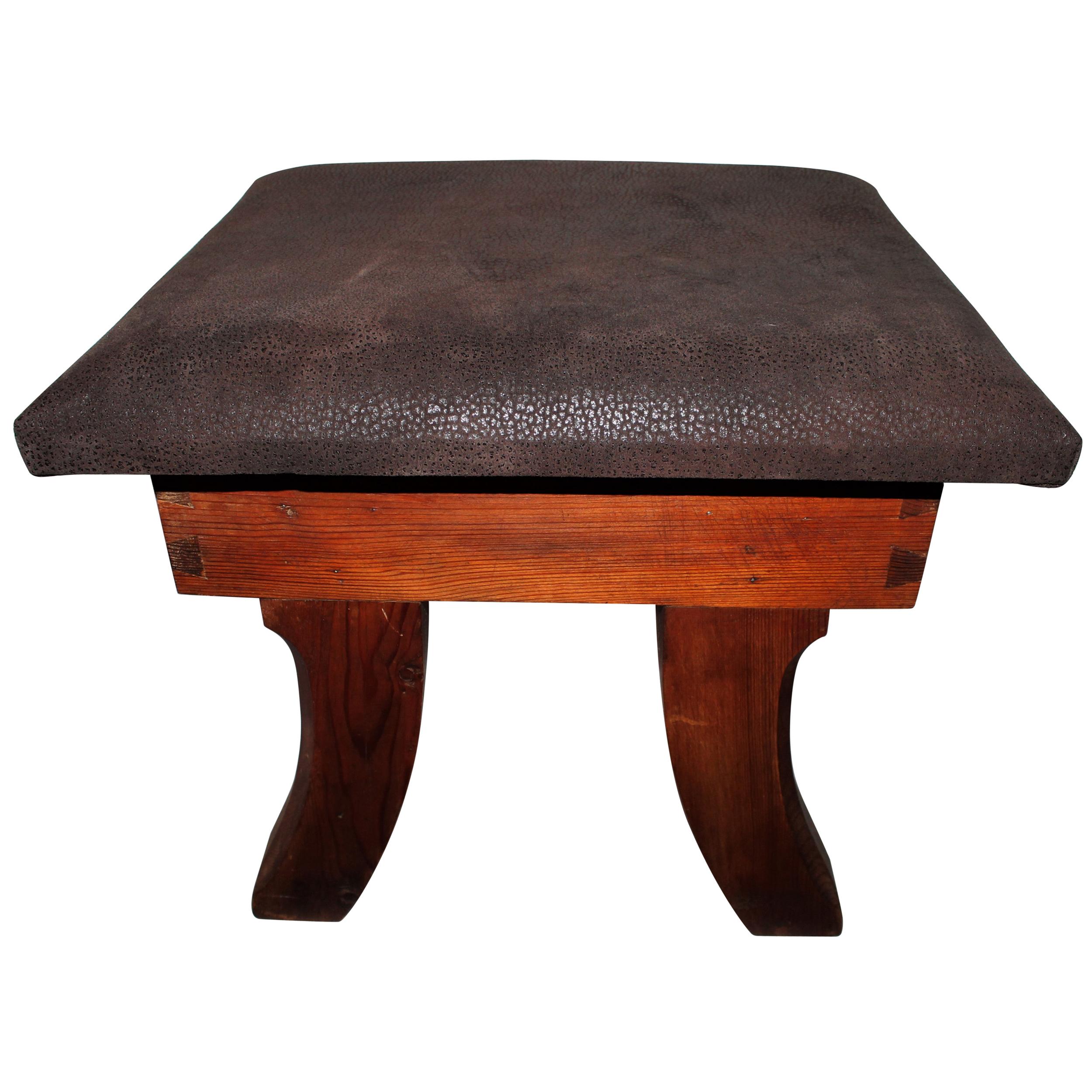 Early 20th Century Leather Covered Stool