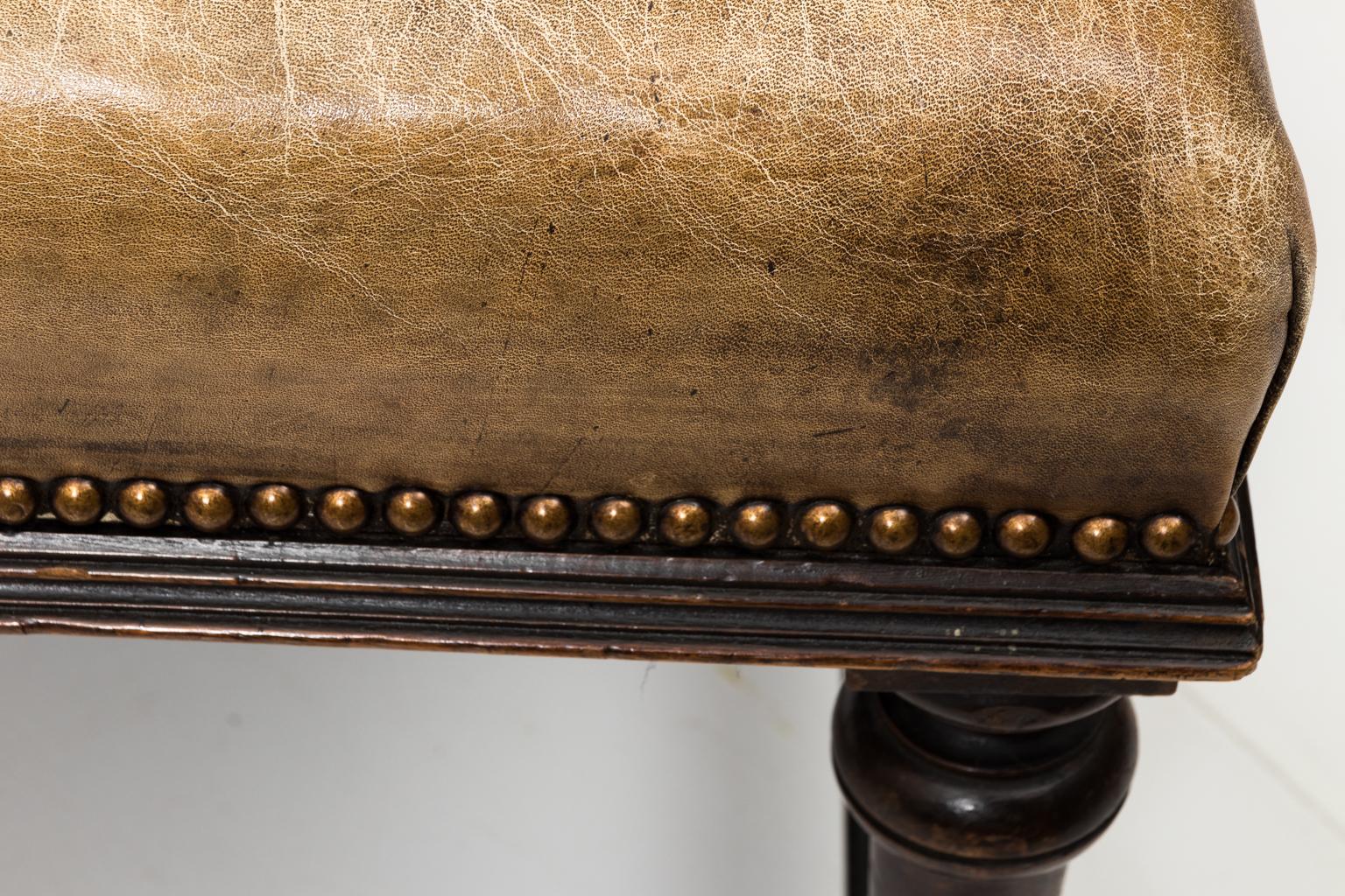 Early 20th Century Leather Jacobean Bench 4