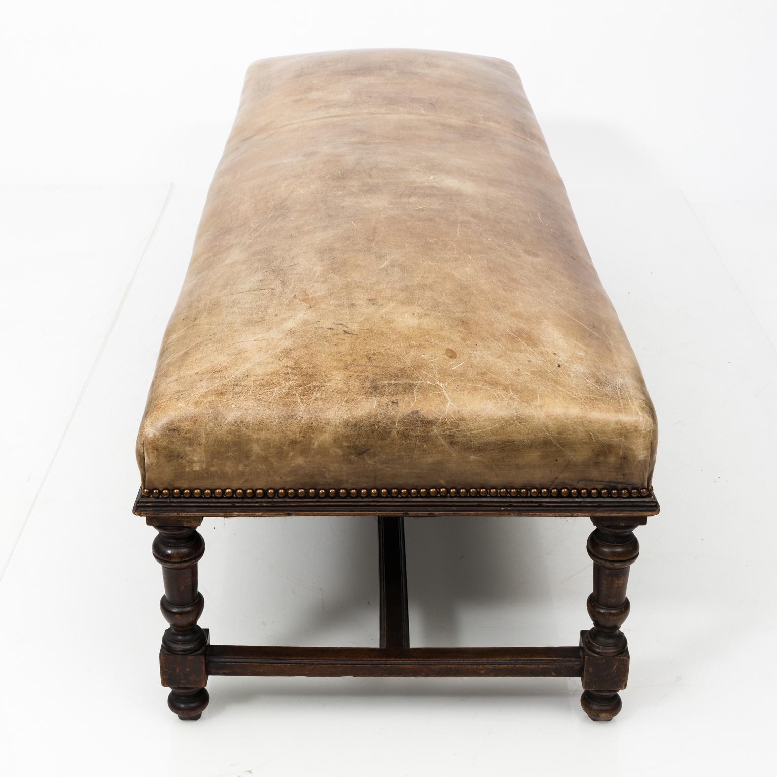 Early 20th Century Leather Jacobean Bench 6