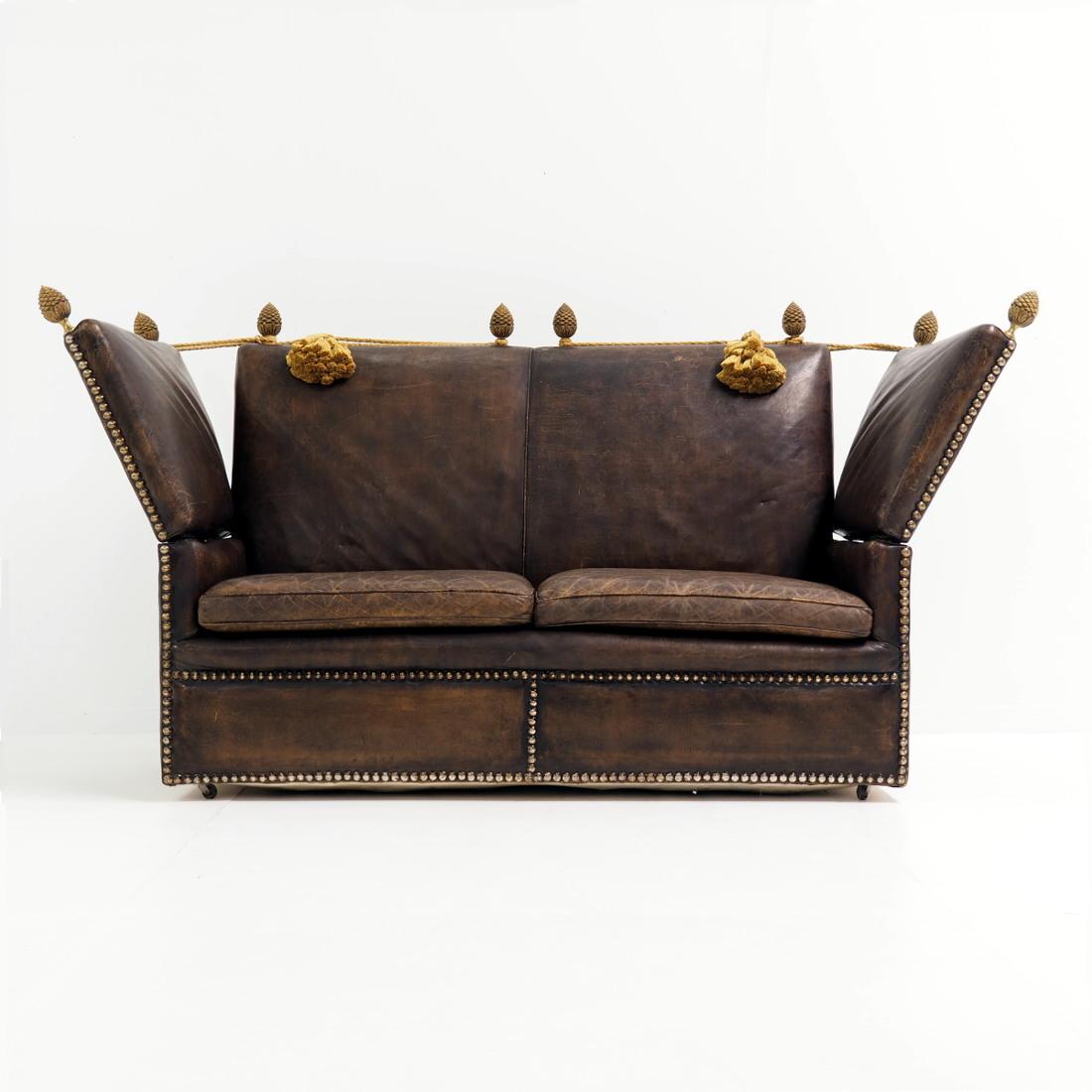 British Early 20th Century Leather Knole Sofa