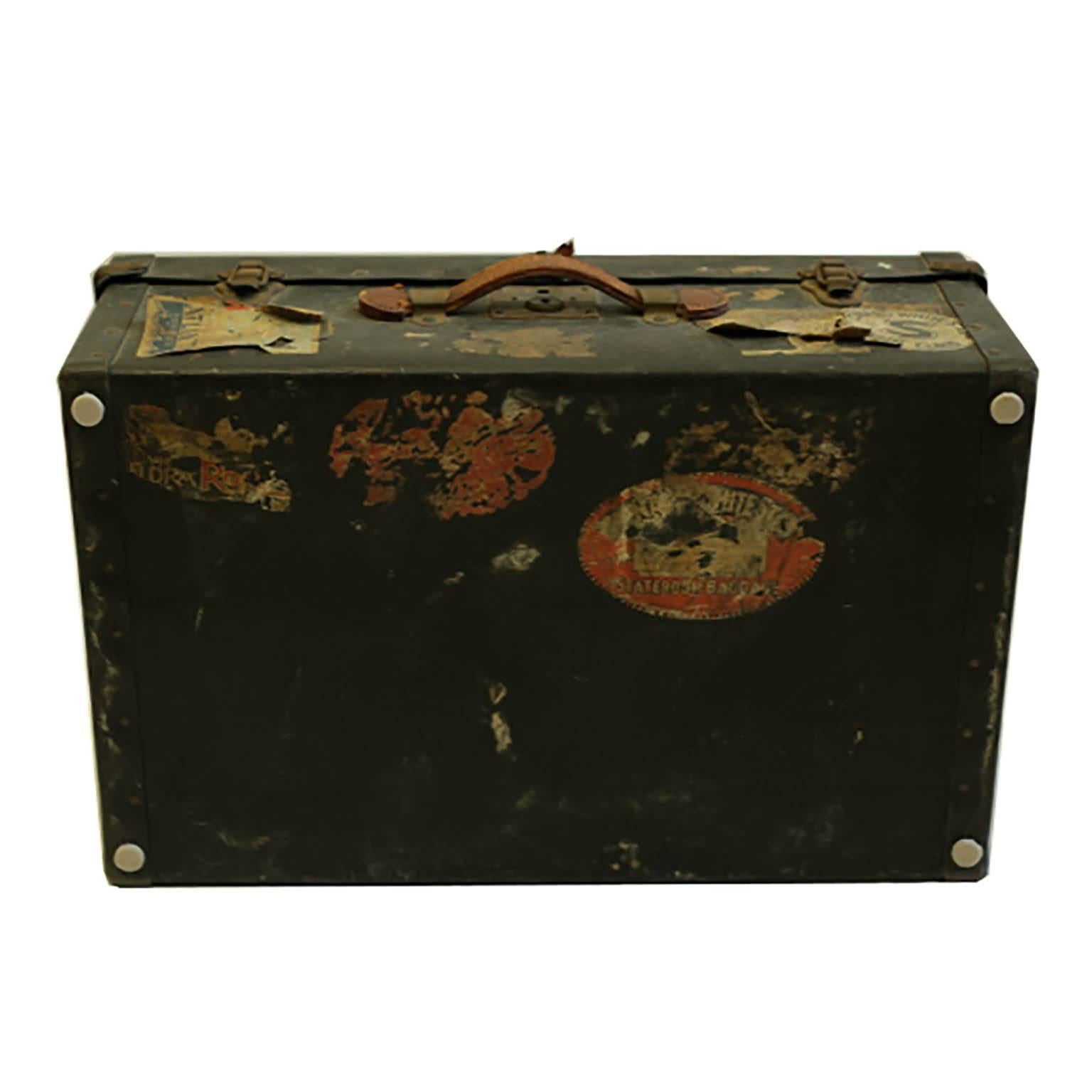 Early 20th Century Leather Luggage with Original Travel Stickers, circa 1930s 5