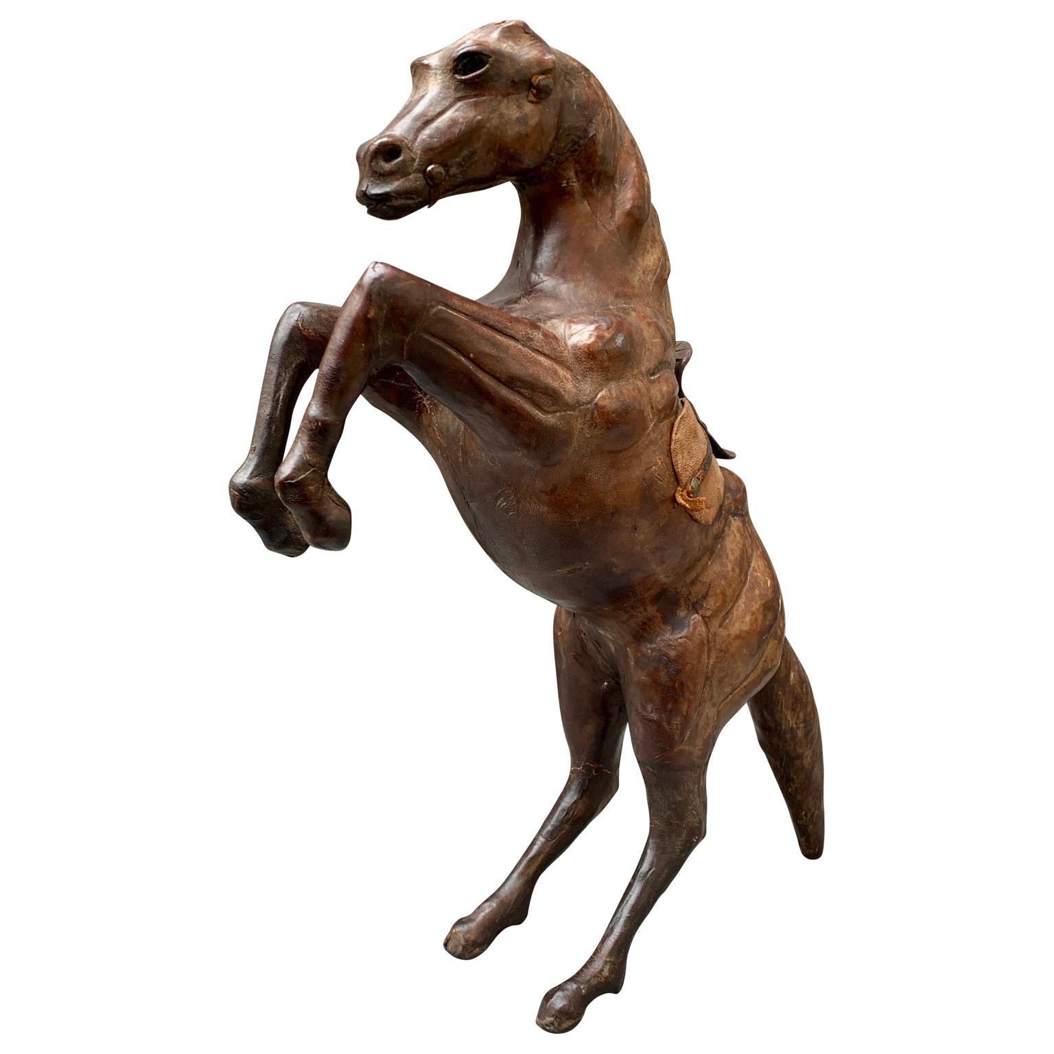 Folk Art Early 20th Century Leather Sculpture of a Horse For Sale