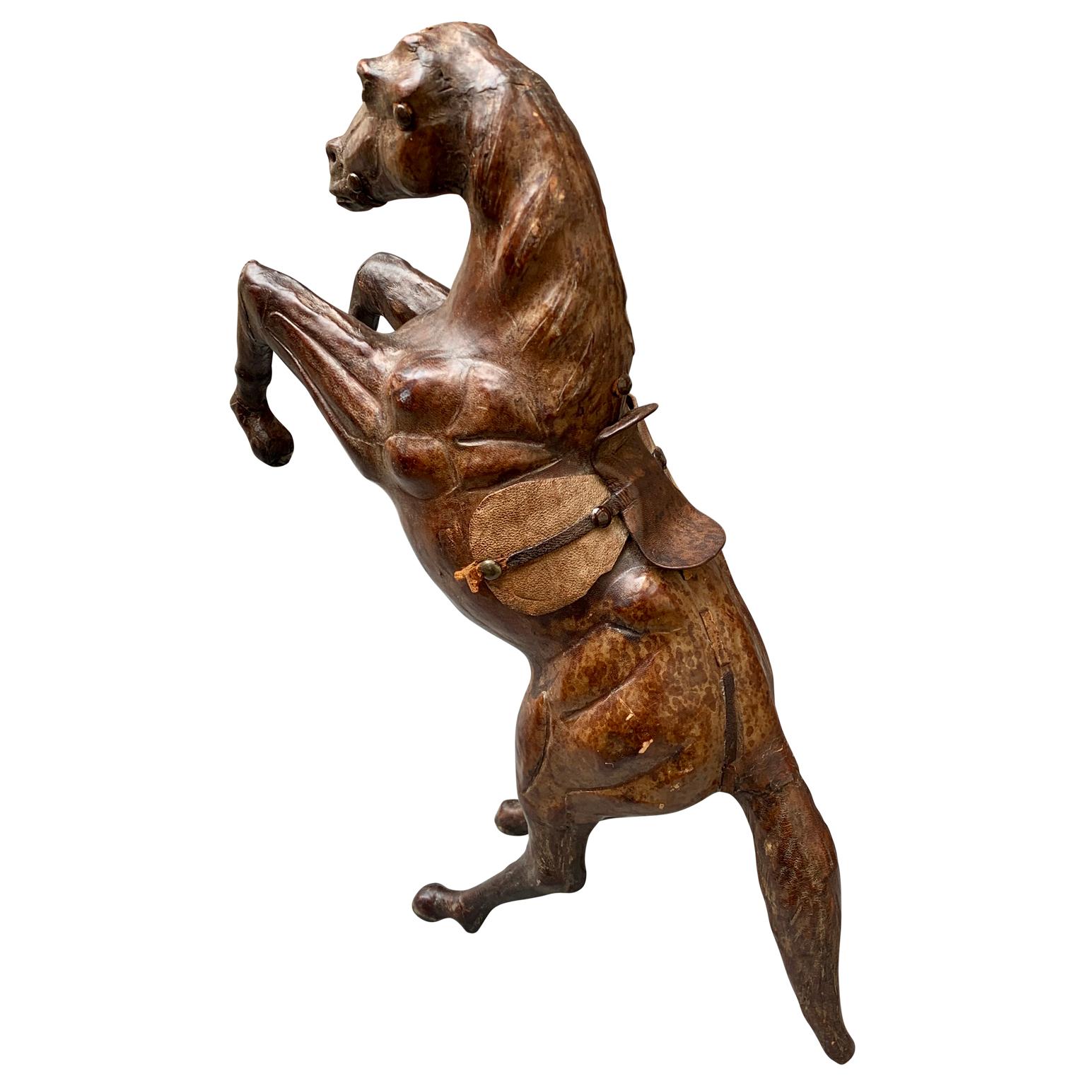 French Early 20th Century Leather Sculpture of a Horse