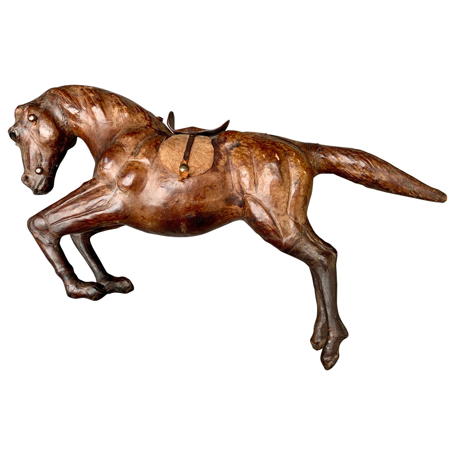 Hand-Crafted Early 20th Century Leather Sculpture of a Horse For Sale