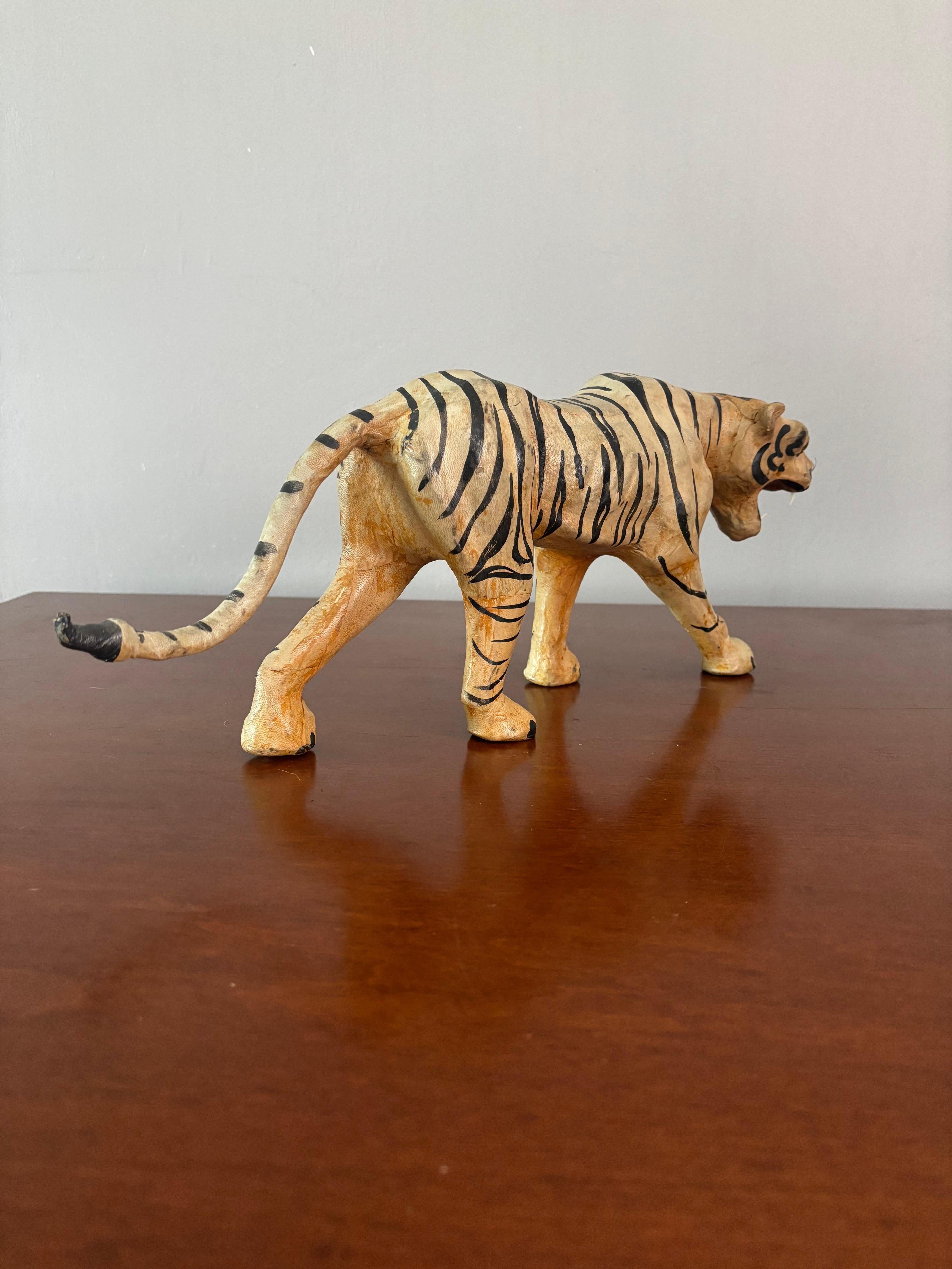 Unknown Early 20th Century Leather Tiger Sculpture For Sale