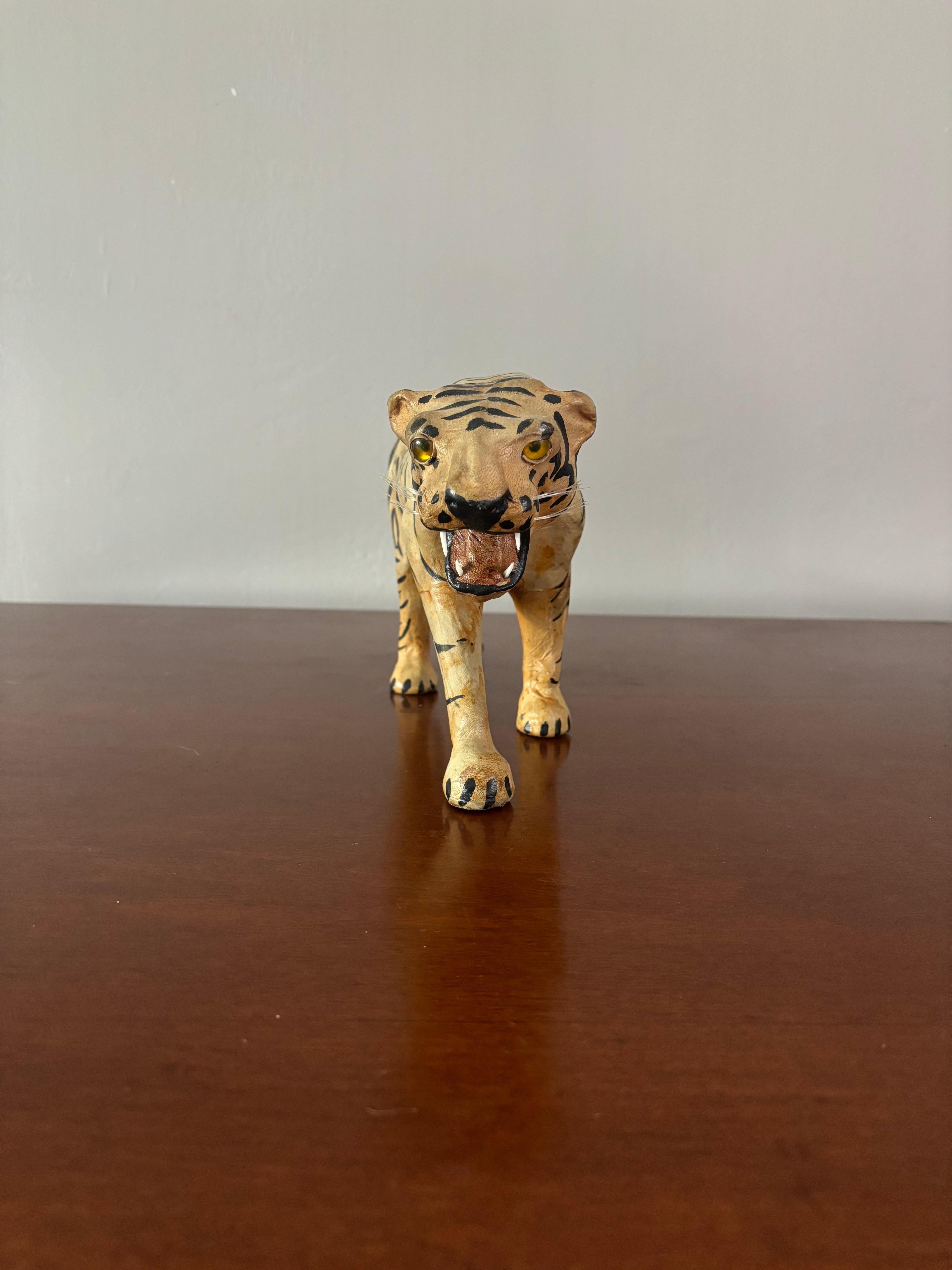 Early 20th Century Leather Tiger Sculpture For Sale 1