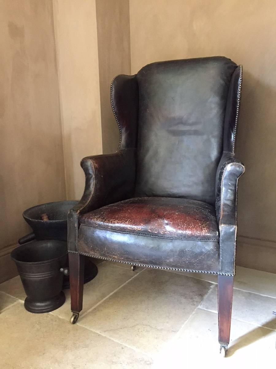 Country Early 20th Century Leather Wingchair