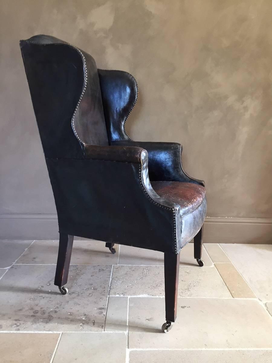 Hand-Crafted Early 20th Century Leather Wingchair