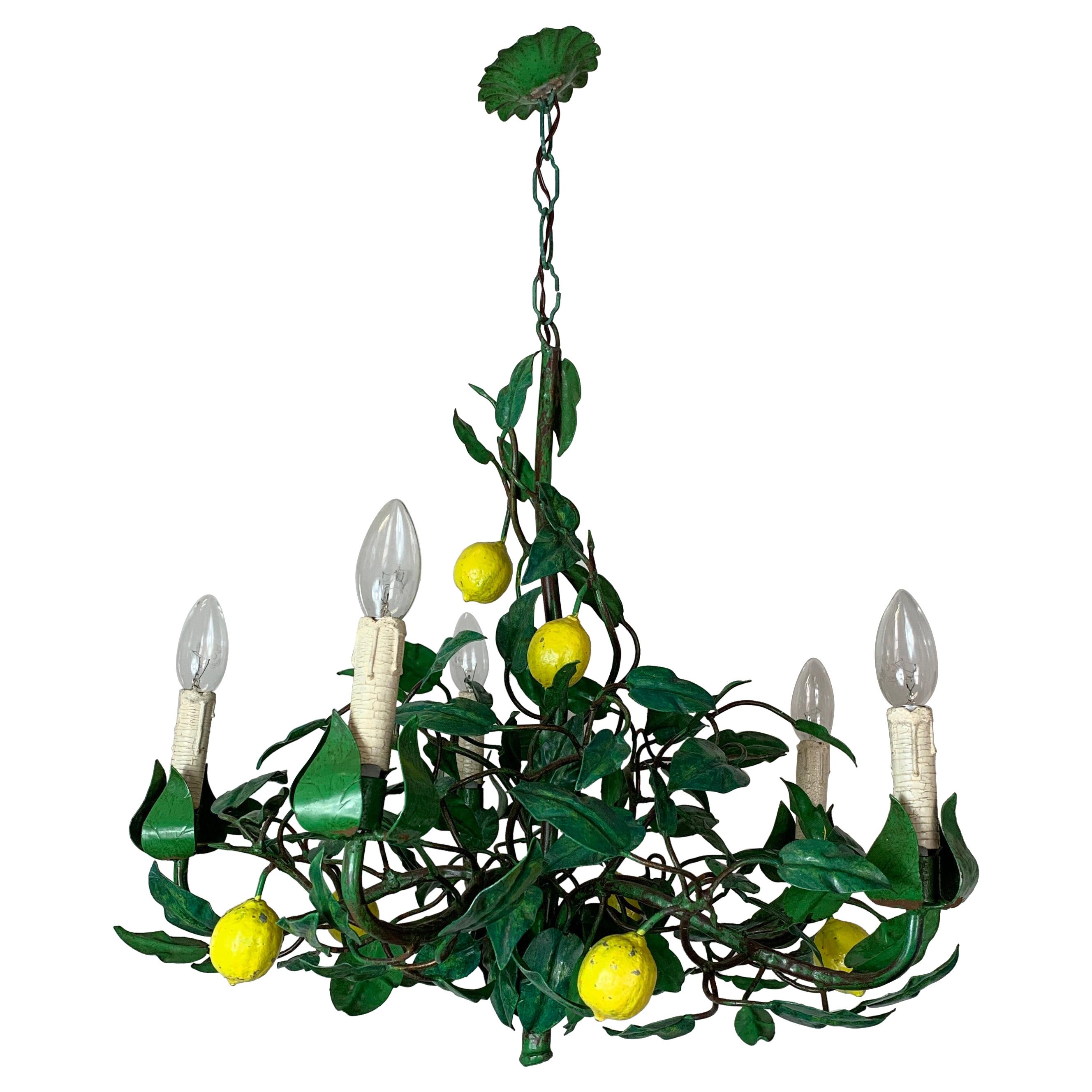 Early 20th Century Lemon Toleware Chandelier, Italy