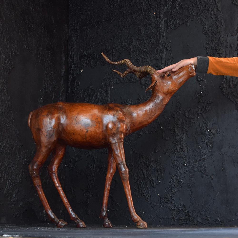 Hirschfigur aus dem frühen 20. Jahrhundert von Liberty & Co 

Dieser Lederhirsch aus dem frühen 20. Jahrhundert wurde wahrscheinlich in den 1920er Jahren bei Liberty of London gekauft. Es ist ein ziemlich großes Exemplar, fast lebensgroß, mit