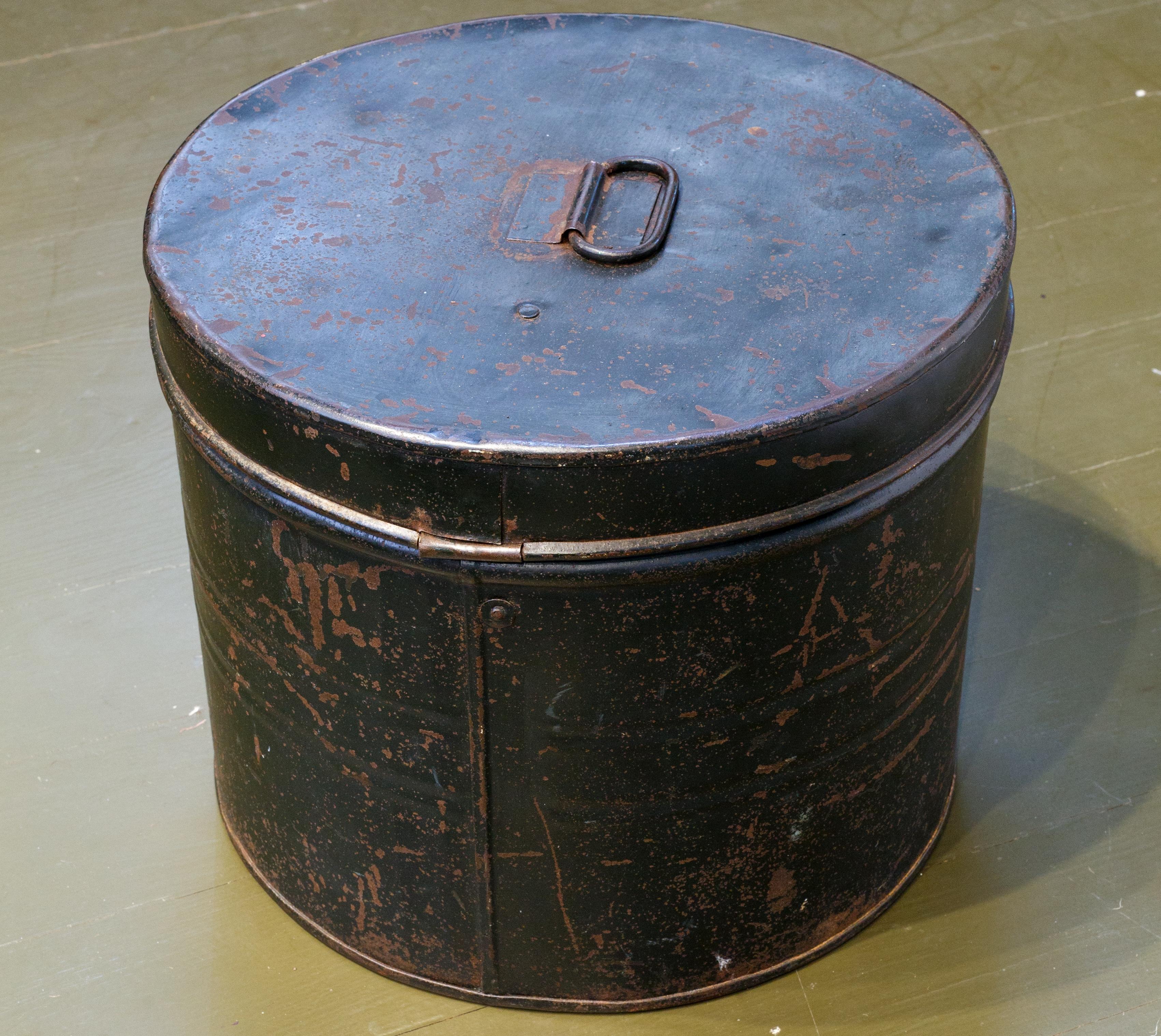 Belgian Early 20th Century Lidded Metal Hat Box