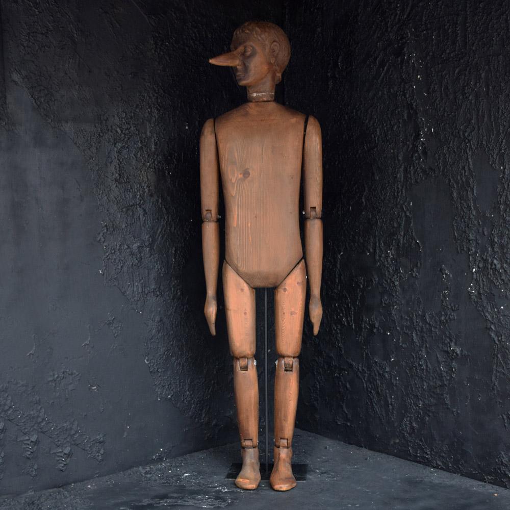 Early 20th Century Life Size Articulated Hand Carved Pinocchio Figure In Good Condition In London, GB